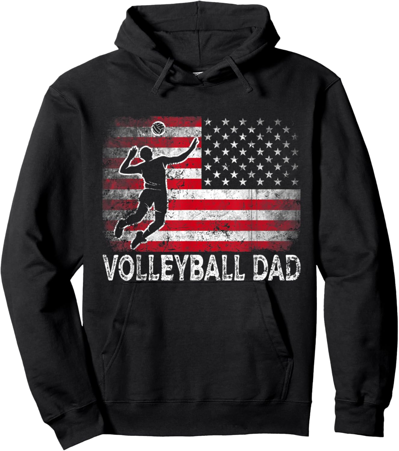 Volleyball Dad Vintage American Flag Retro Father's Day Hoodie - Hoodie | Black
