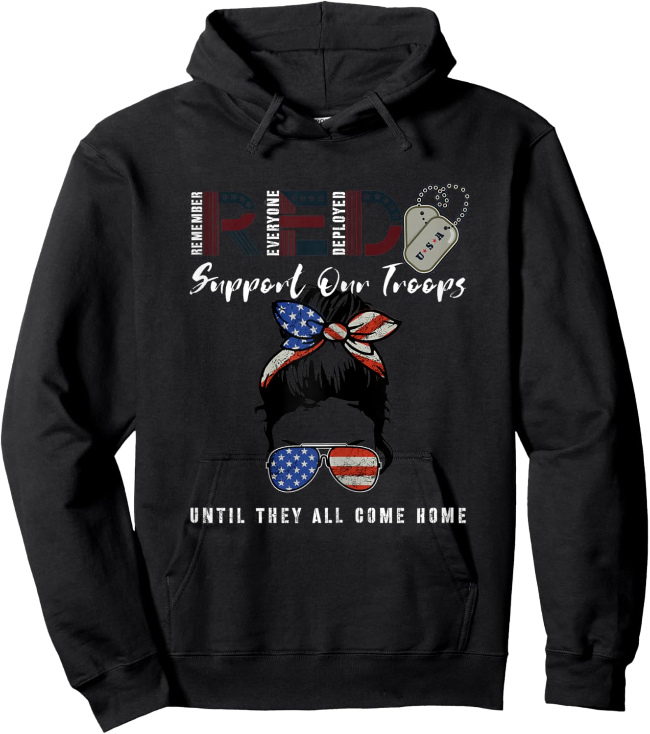 On Friday We Wear Red Friday Military Support troops US Flag Hoodie - Hoodie | Black