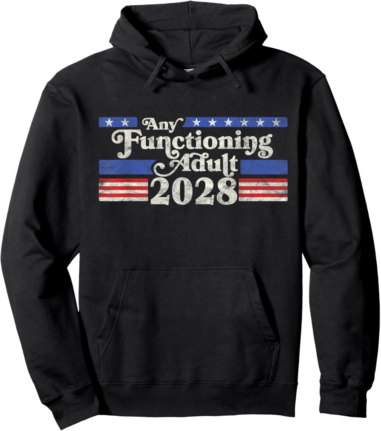 Any Functioning Adult 2028 Funny Retro Election Logo Vintage Hoodie - Hoodie | Black