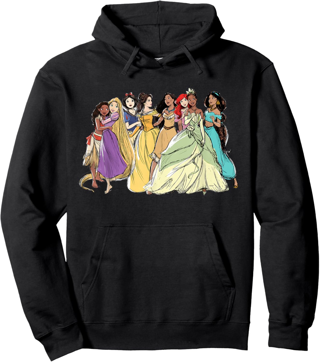 Disney Princess Group Pencil Sketch Hoodie - Hoodie | Black