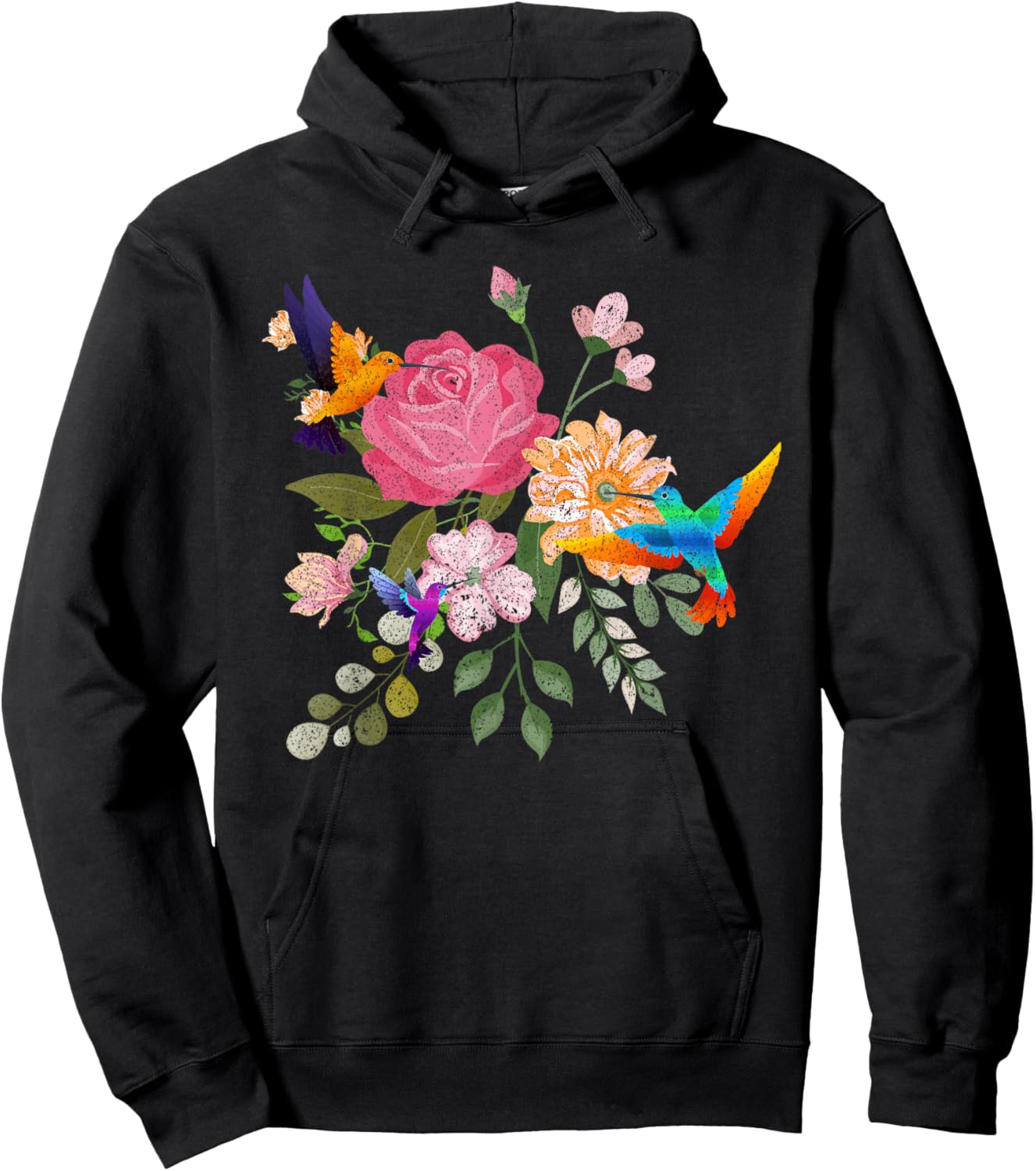 Vintage Bird Animal Lover Nature Roses Flowers Hummingbird Hoodie - Hoodie | Black
