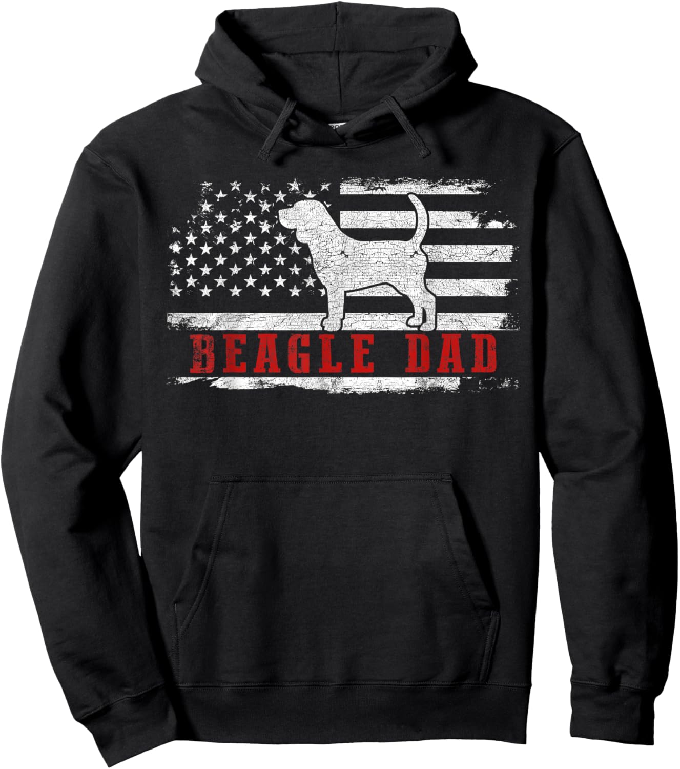 Beagle Dad Distressed American Flag Patriotic Dog Hoodie - Hoodie | Black