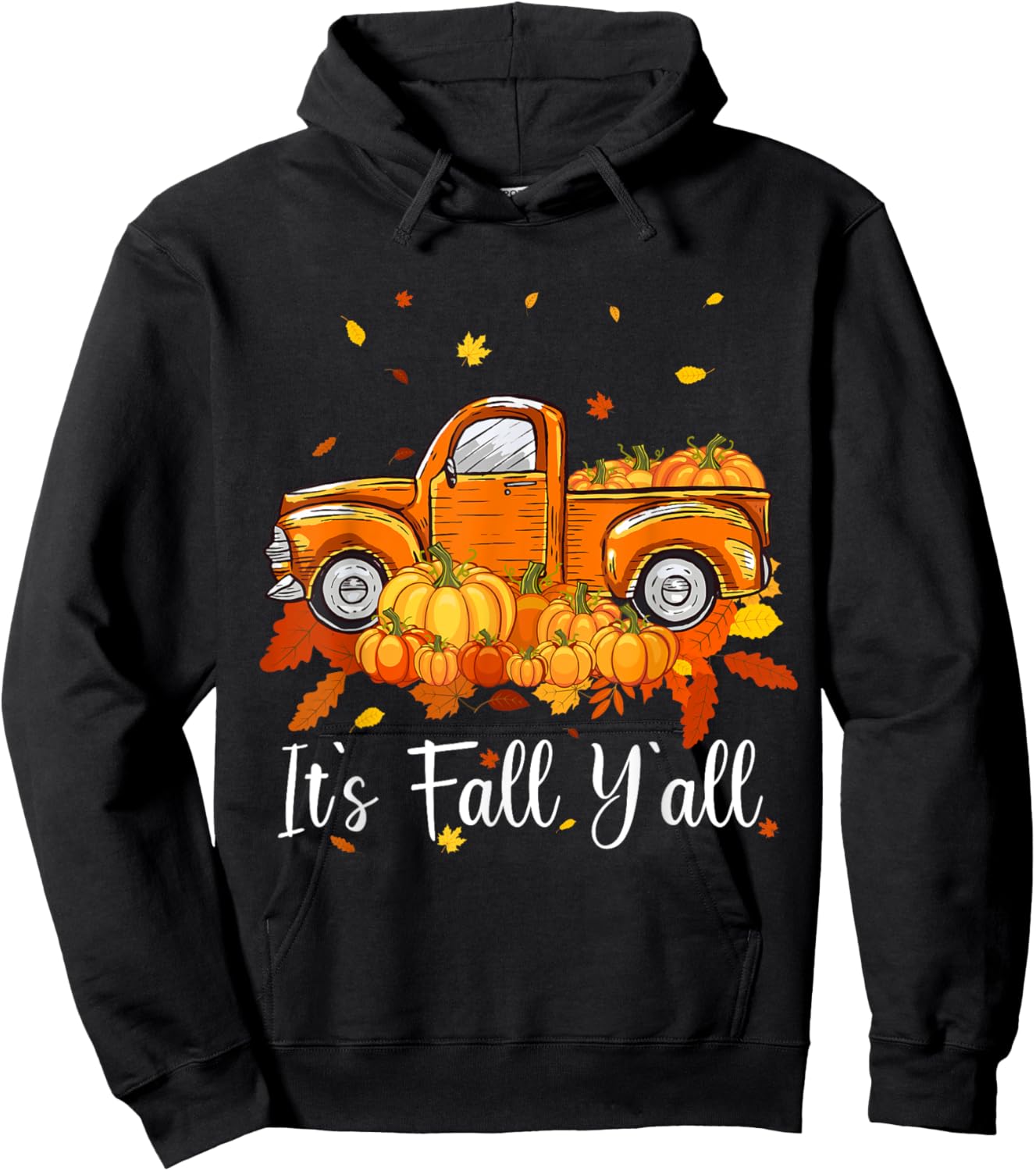 Women It's Fall Y'all Pumpkin Truck Autumn Tree Hello Fall Hoodie - Hoodie | Black
