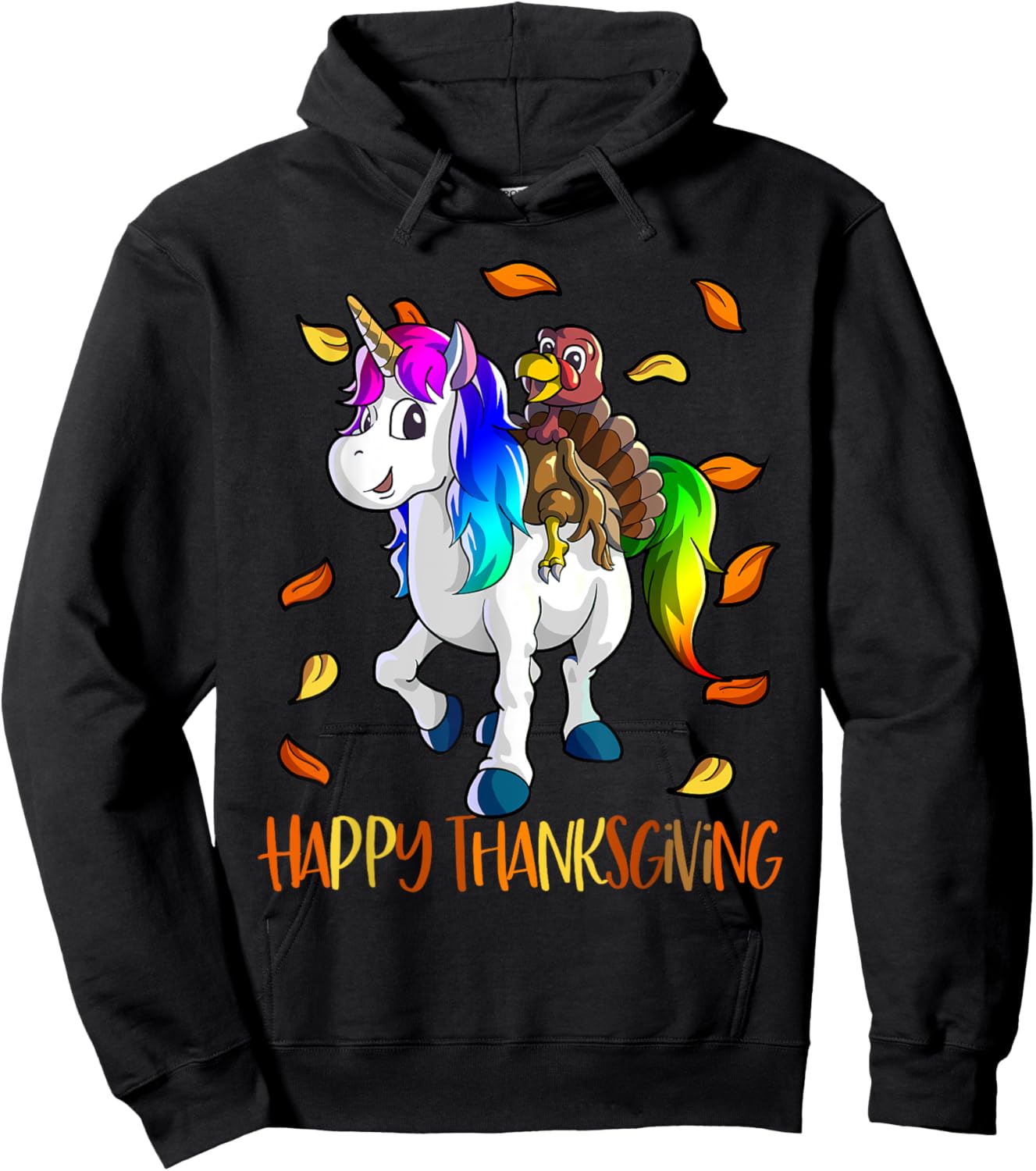 Unicorn Thanksgiving Shirt Girls Kids Unicorn Turkey Hoodie - Hoodie | Black