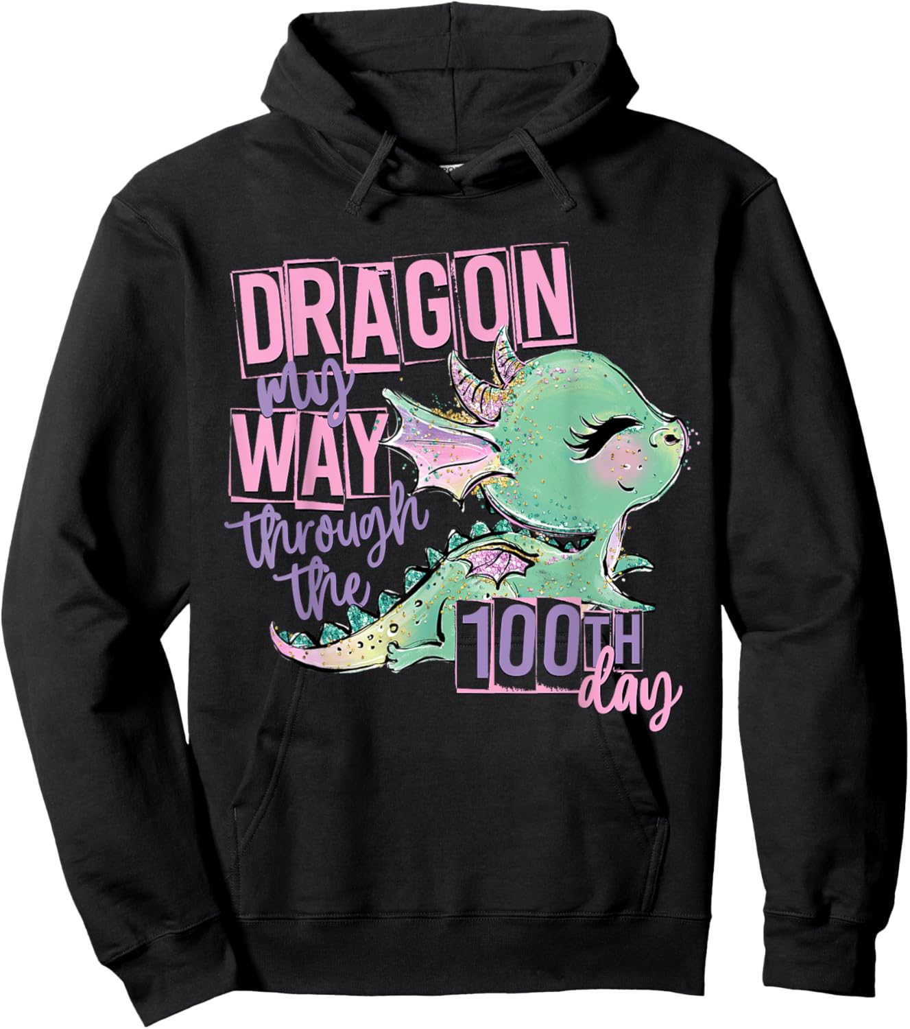 Dragon My Way Through the 100th Day of School Teacher Kids Hoodie - Hoodie | Black