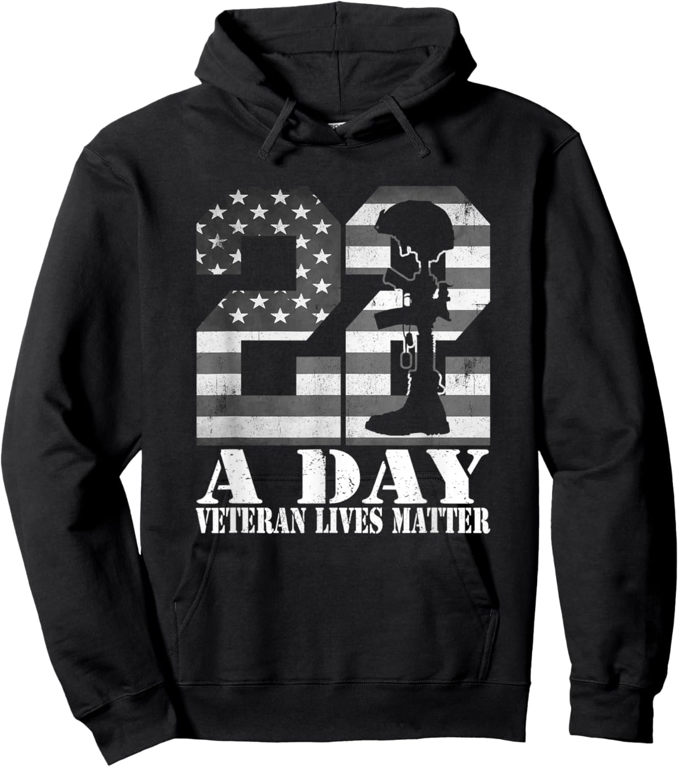 22 A Day Veteran Lives Matter American Flag Military Veteran Hoodie - Hoodie | Black