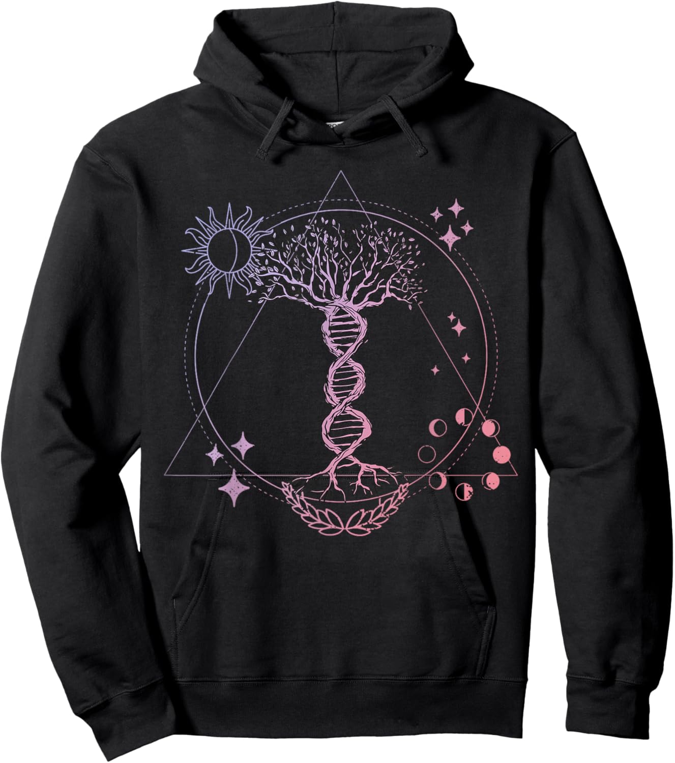 Triangle Phases Moon and Tree Life DNA - Esoteric Geometry Hoodie - Hoodie | Black