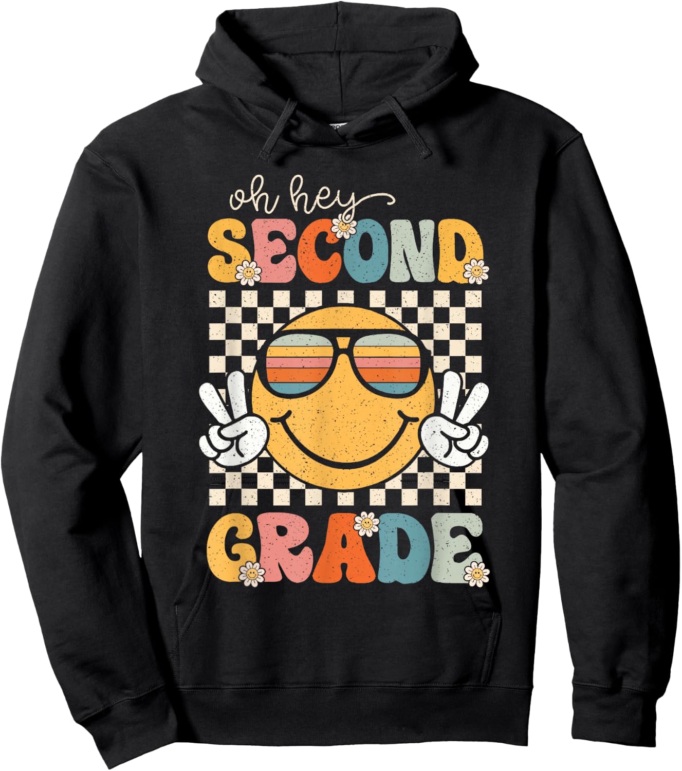 Second Grade Oh Hey Smile Retro Back to School 2nd Grade Hoodie - Hoodie | Black