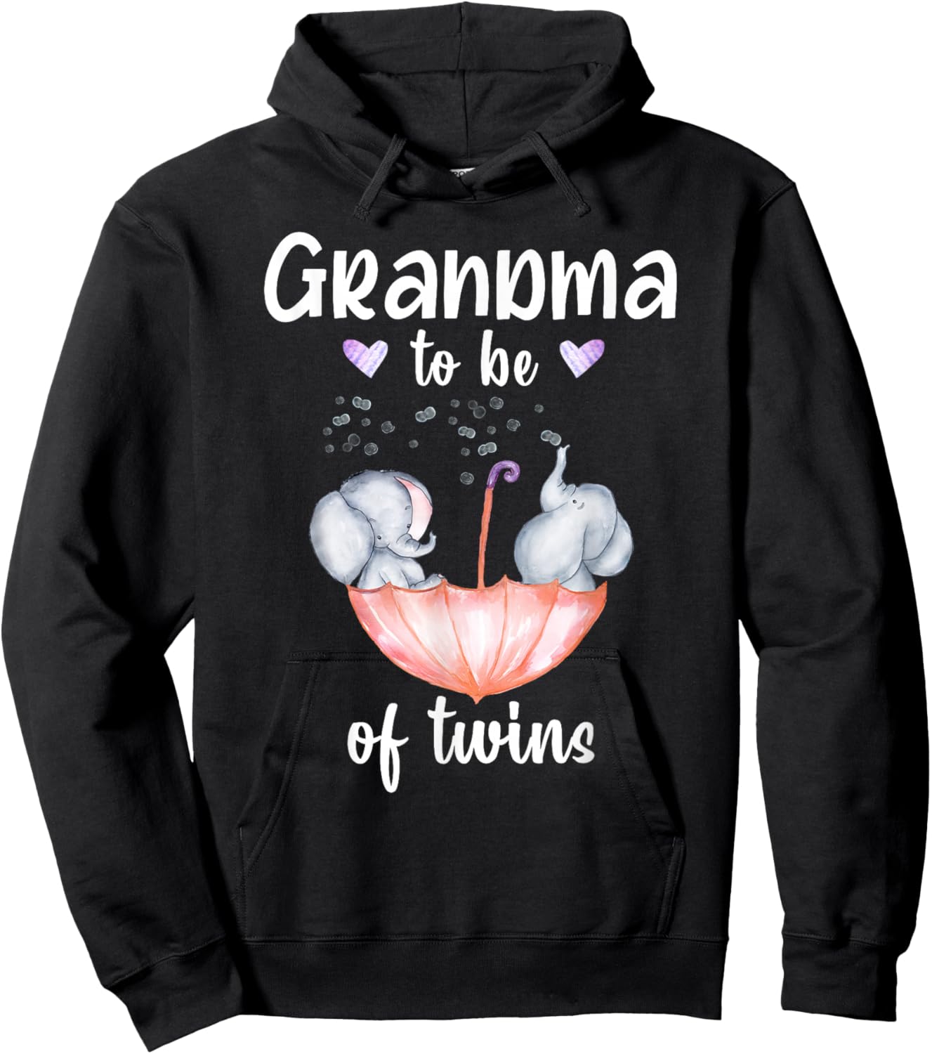 Grandma To Be Of Twins Baby Shower Elephant Hoodie - Hoodie | Black