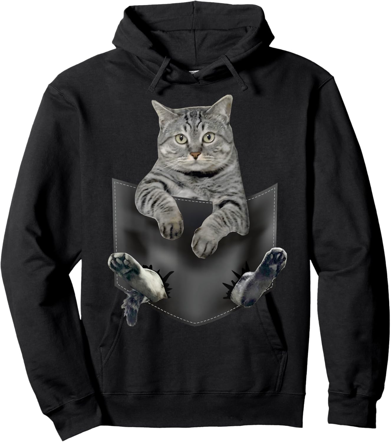 Cat in Pocket Funny Grey Cats Paws Animal Lover Kitten Owner Men Women Kids Hoodie - Hoodie | Black