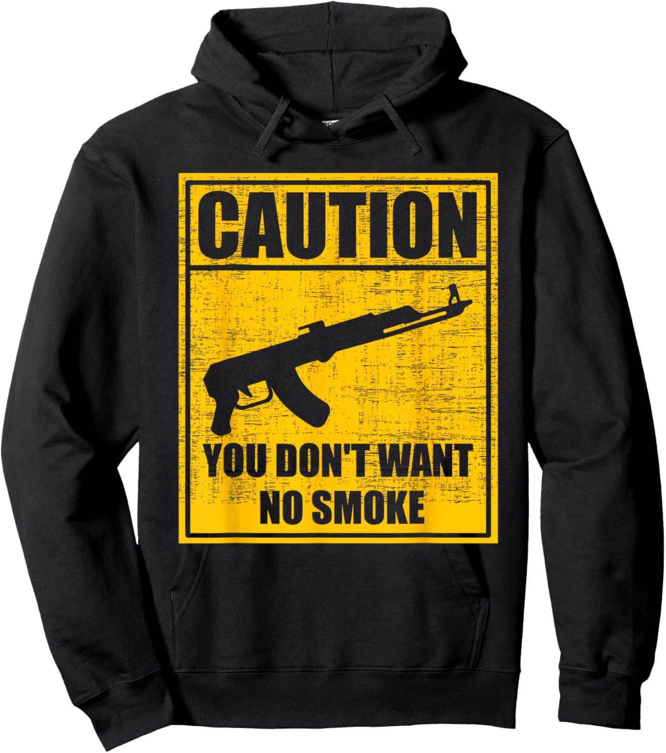 Caution You Don't Want No Smoke Mini Draco AK-47 Rifle Gun Hoodie - Hoodie | Black