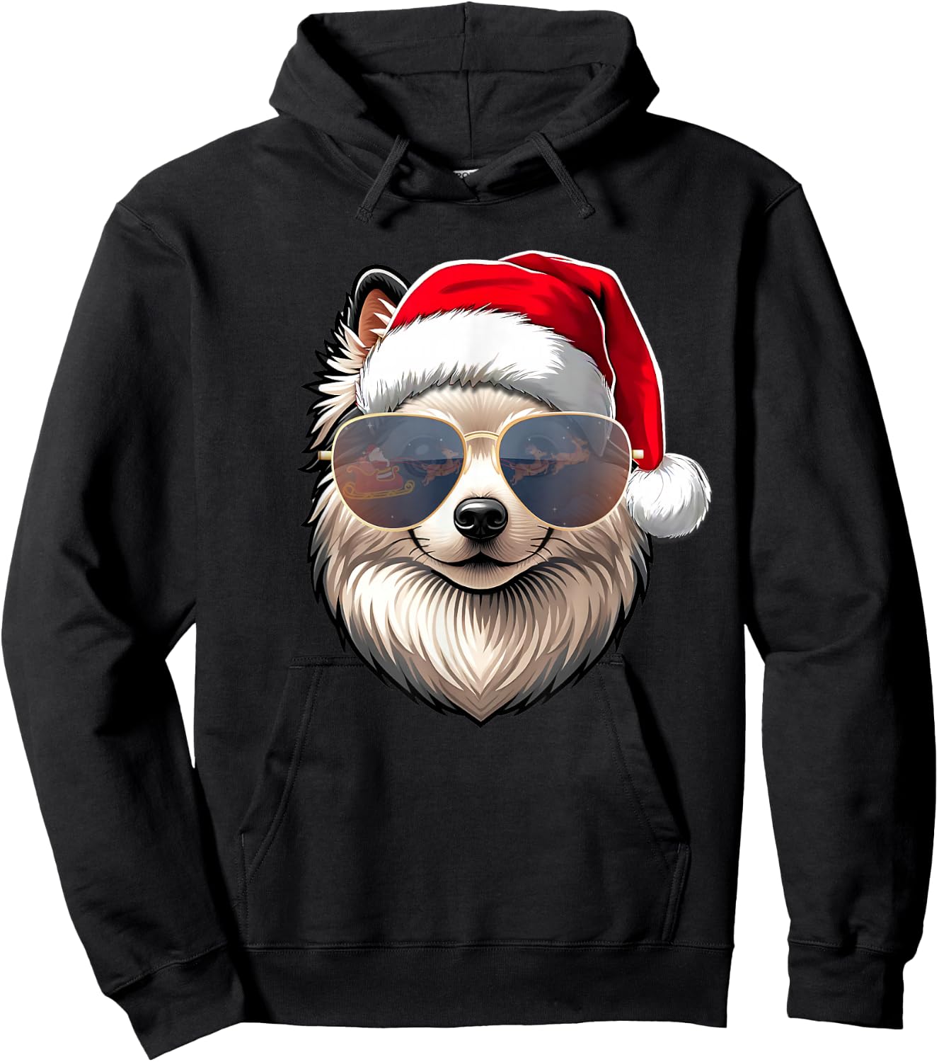 Ugly Sweater X-mas Santa American Eskimo Dog Christmas Hoodie - Hoodie | Black