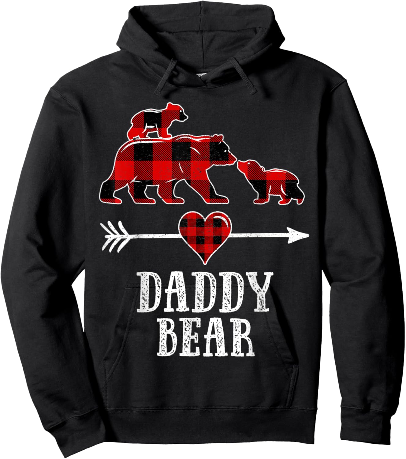 Daddy Bear 2 Cubs Shirt, Christmas Daddy Bear Plaid Pajama Hoodie - Hoodie | Black
