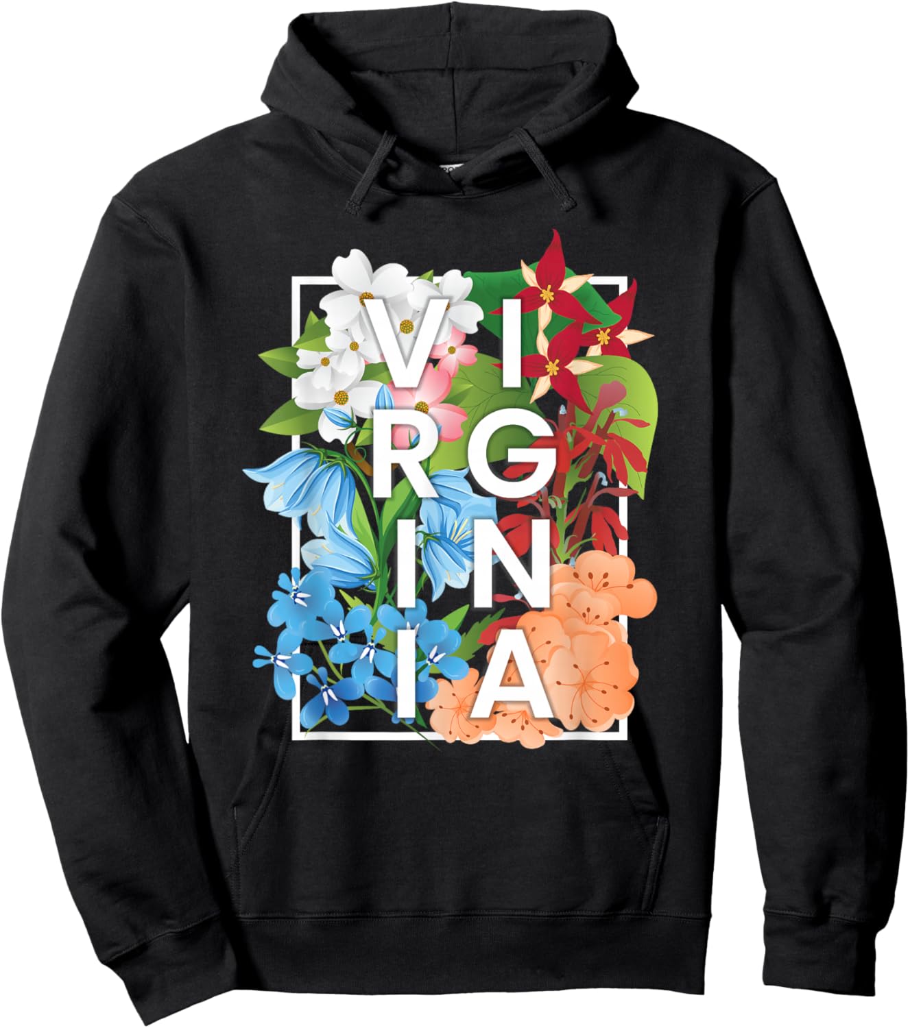 Flowers of Virginia Word Art - Virginian Pride Hoodie - Hoodie | Black