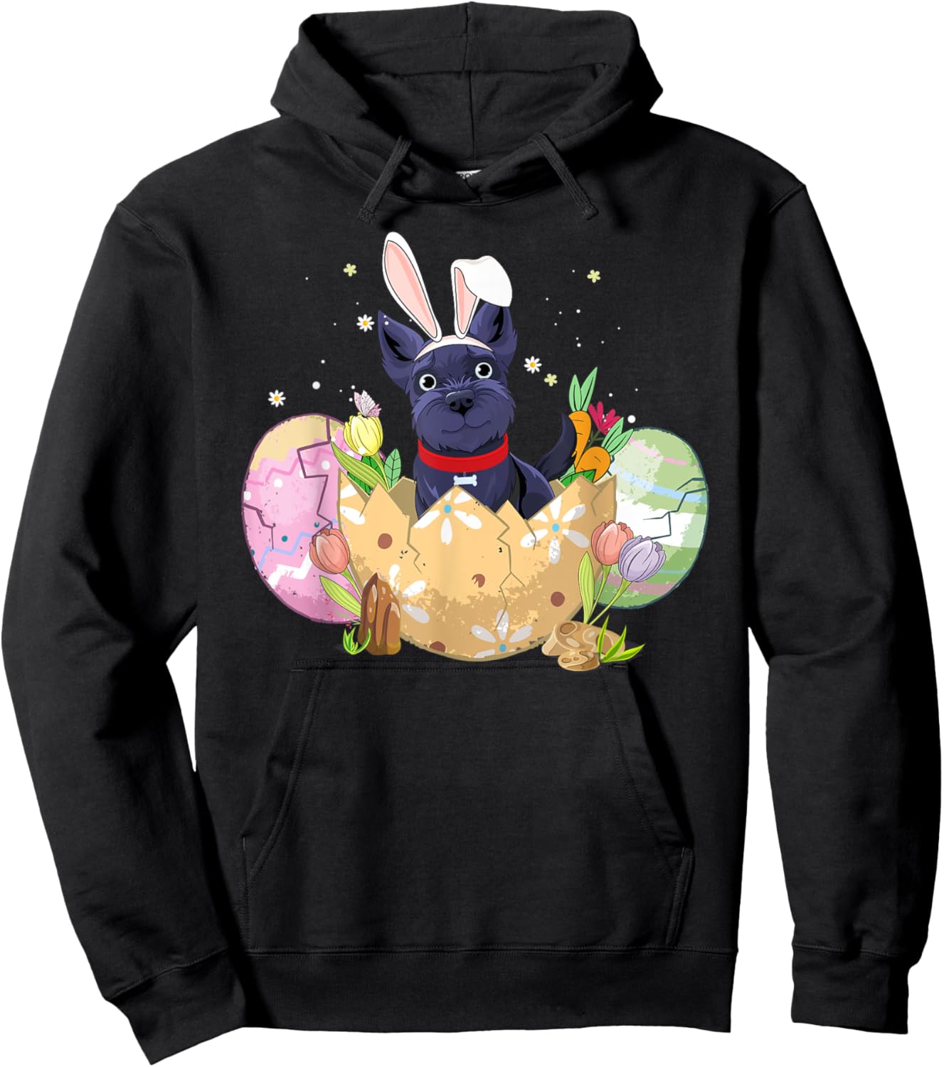 Funny Easter Eggs Scottie Bunny Dog Lover Christians Women Hoodie - Hoodie | Black