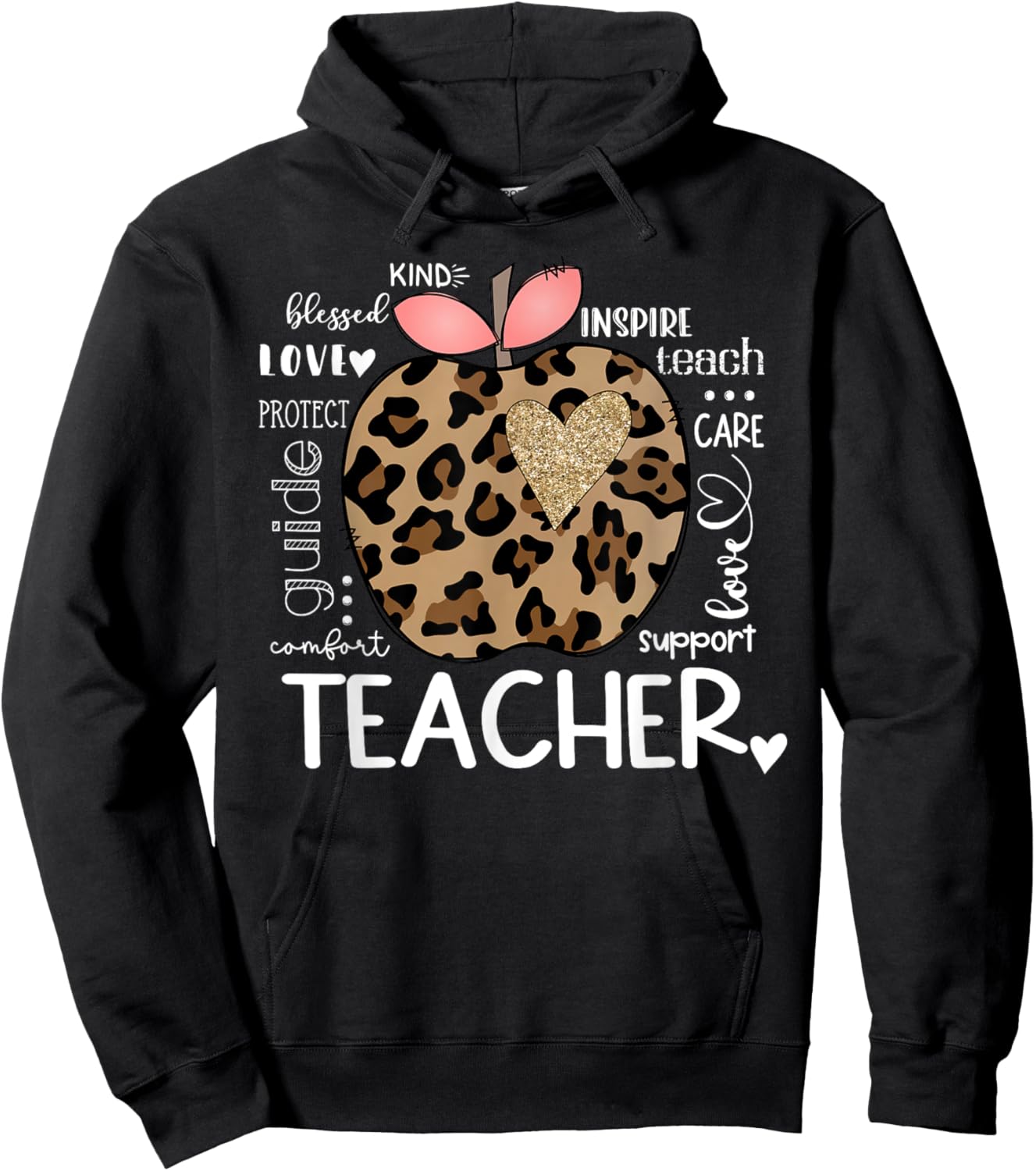 Teacher Life Leopard Apple Teacher's Day Back to School Hoodie - Hoodie | Black