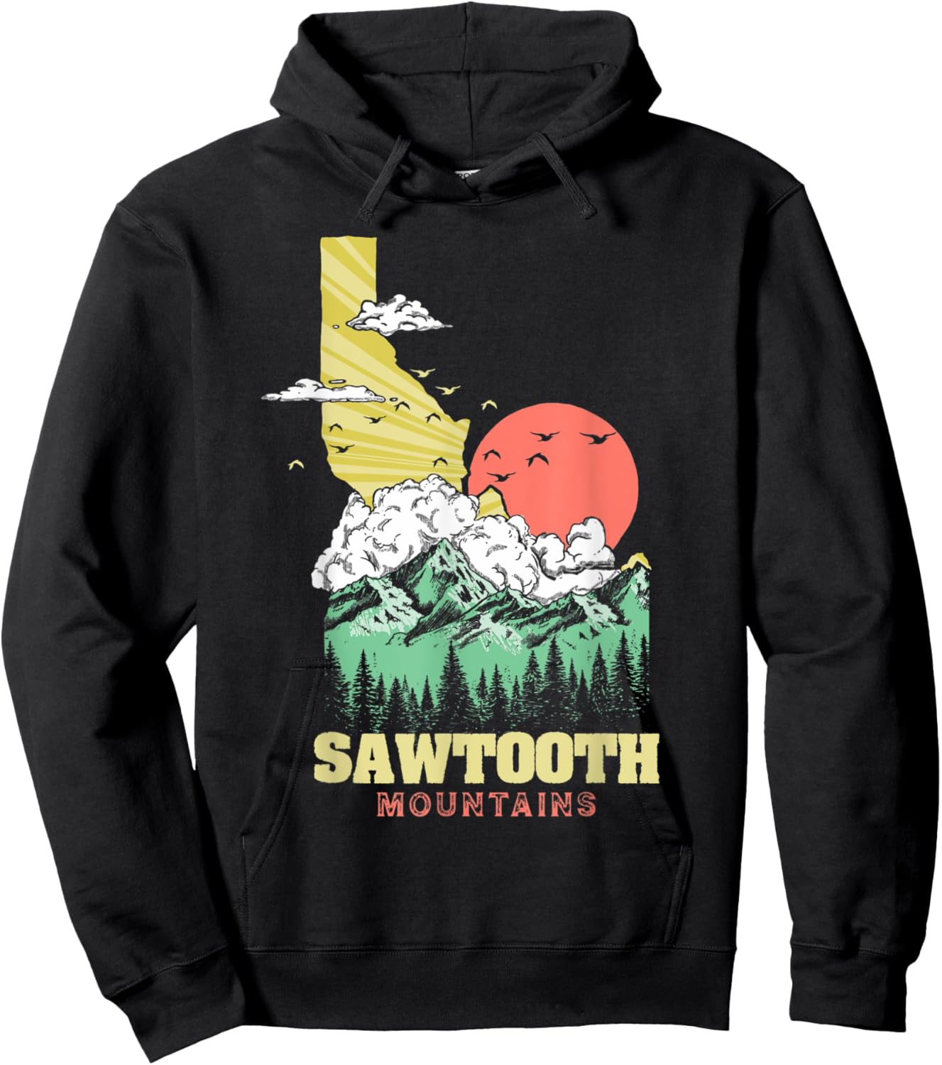 Sawtooth Mountains Idaho Outdoors Nature Vintage Retro Hoodie - Hoodie | Black