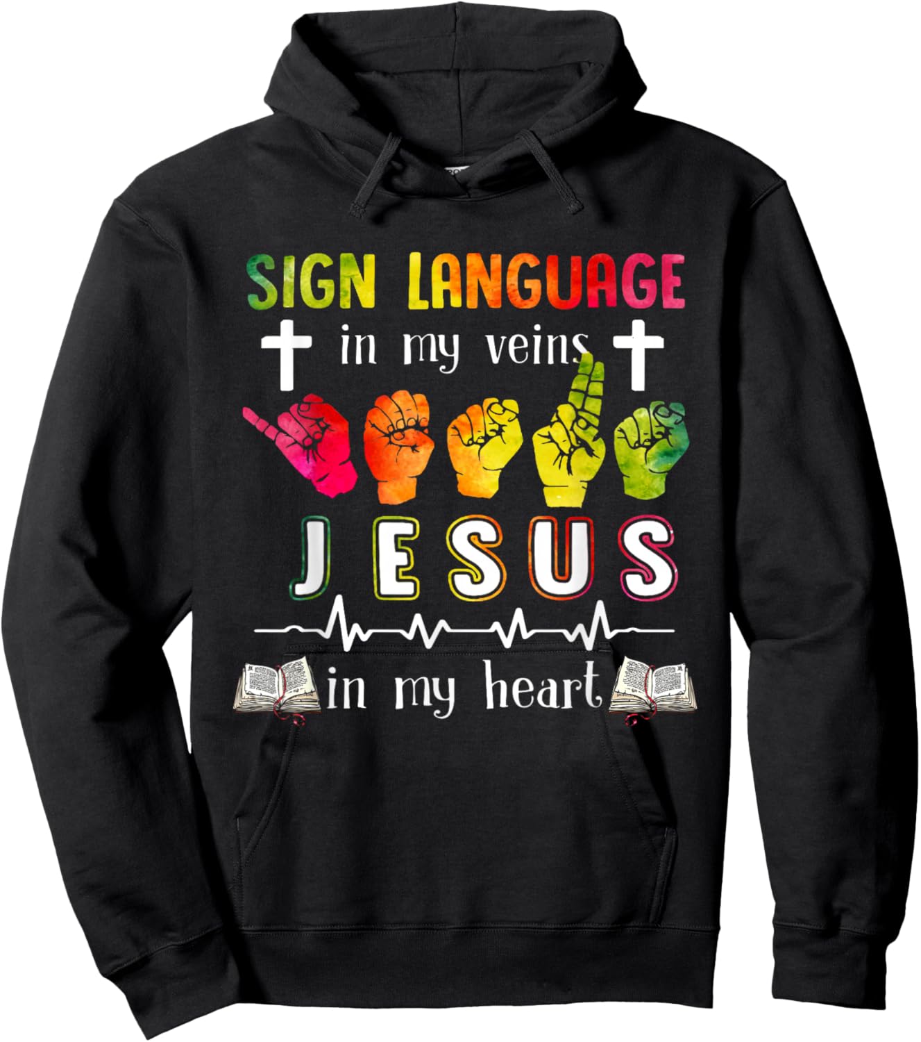 Sign Language ASL Jesus Heart Gift Apparel Hoodie - Hoodie | Black