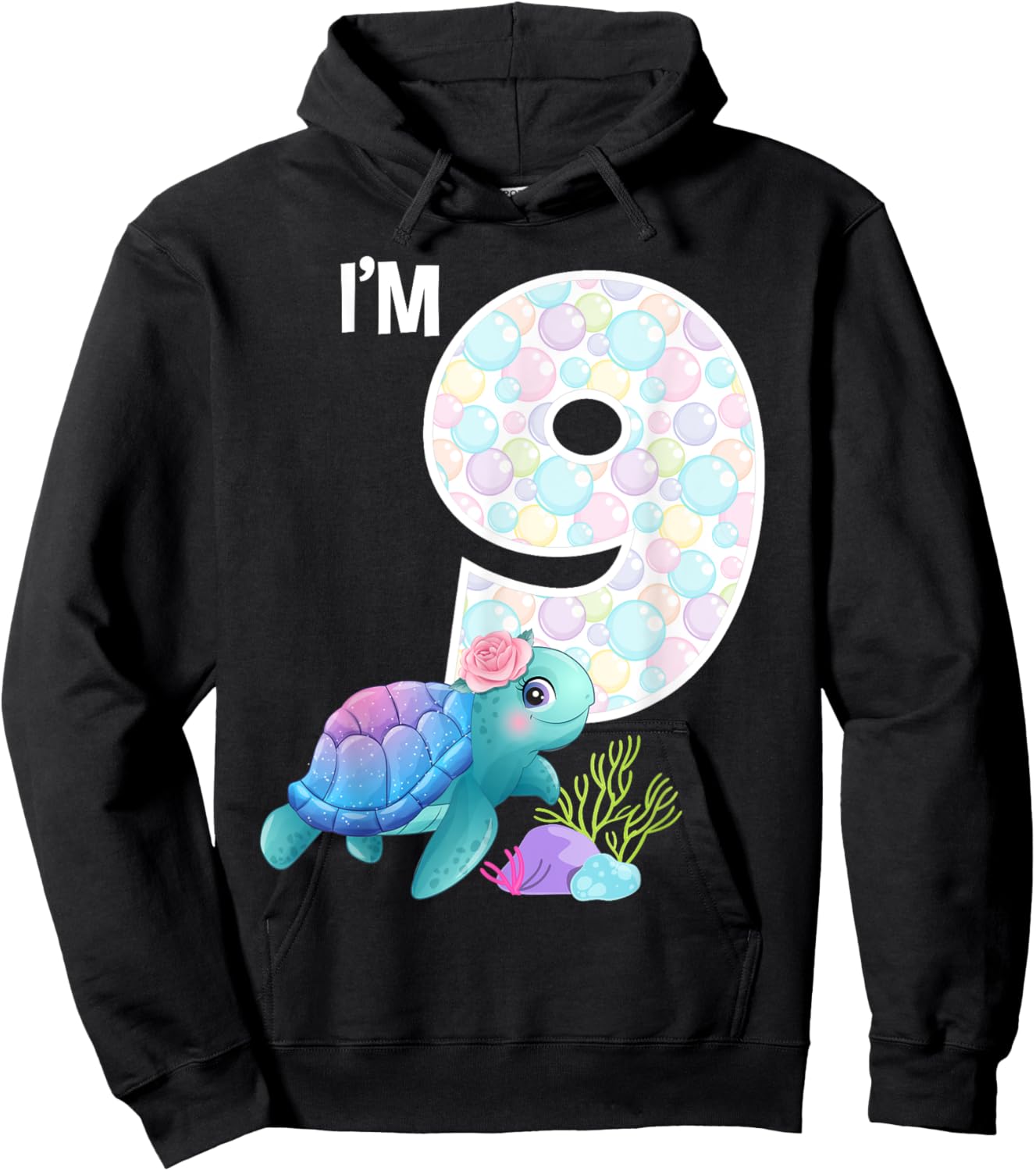 Sea Turtle Birthday I'm 9 Farm Ocean Theme 9th Birthday Hoodie - Hoodie | Black