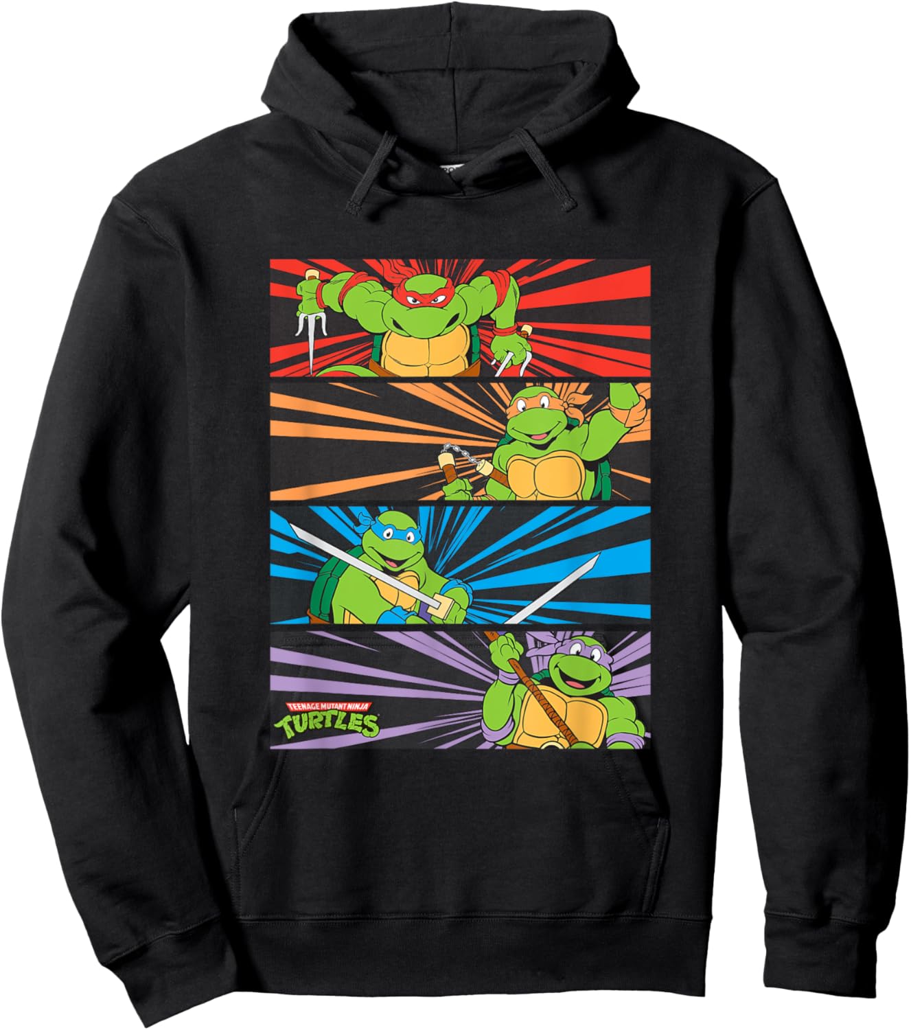 Mademark x Teenage Mutant Ninja Turtles - Raphael, Michaelangelo, Donatello and Leonardo Retro Style Hoodie - Hoodie | Black