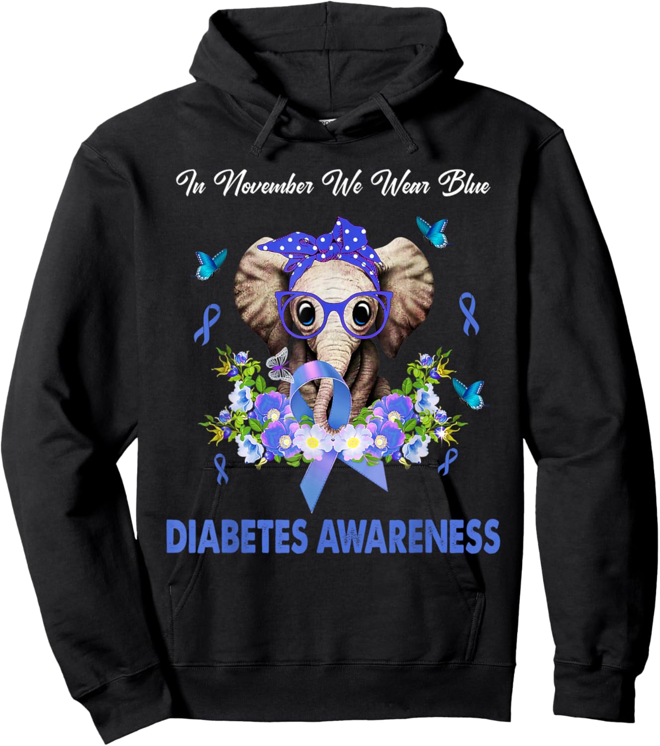 In November We Wear Blue Elephant Diabete Awareness Hoodie - Hoodie | Black