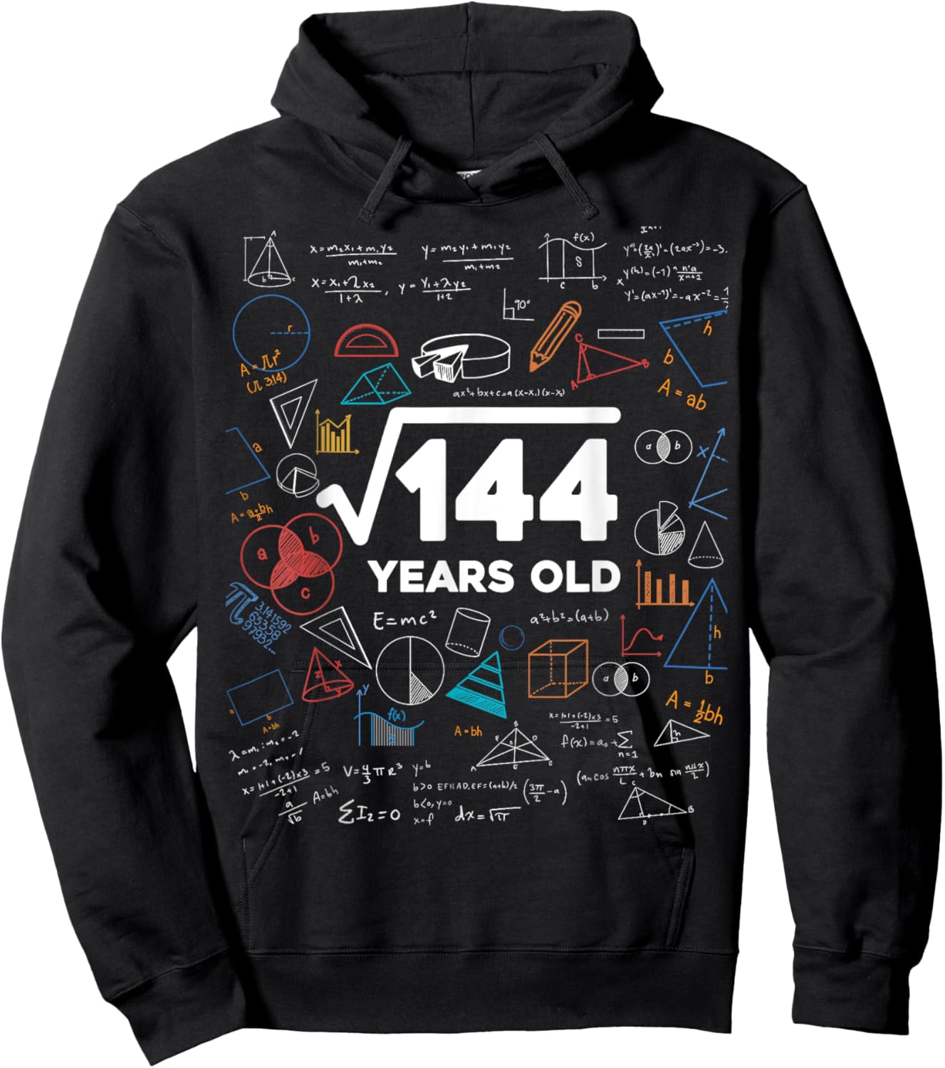 Square Root Of 144 12th Birthday Math Lover 12 Year Old Bday Hoodie - Hoodie | Black