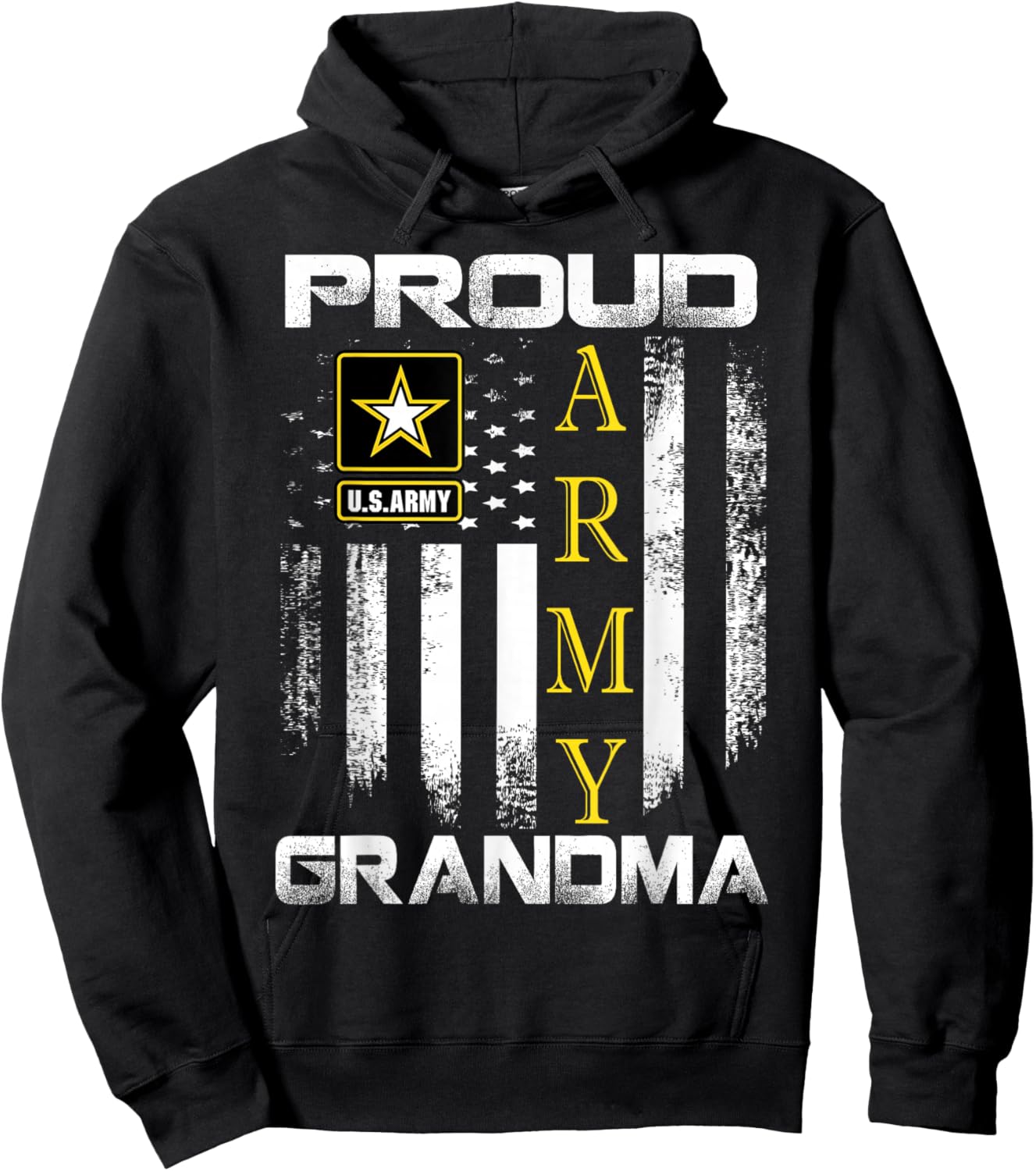 Vintage Proud Army Grandma with American Flag Gift Hoodie - Hoodie | Black