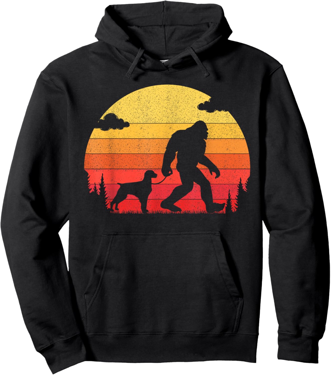 Retro Bigfoot Silhouette Walking Brittany Spaniel Dog Hoodie - Hoodie | Black