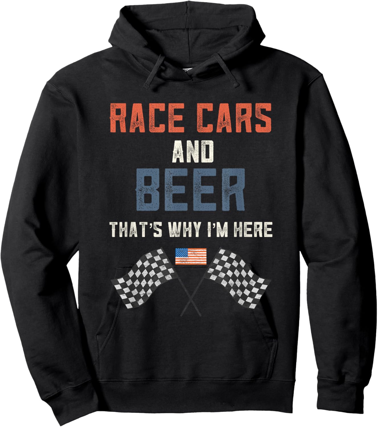 Race Cars Beer USA America Checkered Flag Fast Cars Race Day Hoodie - Hoodie | Black