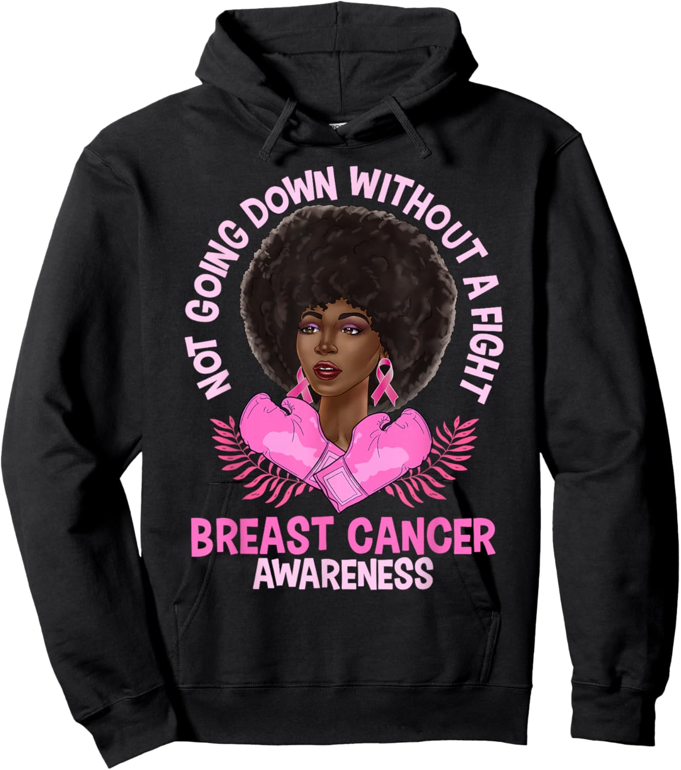 Breast Cancer Awareness Pink African American Afro Women Hoodie - Hoodie | Black