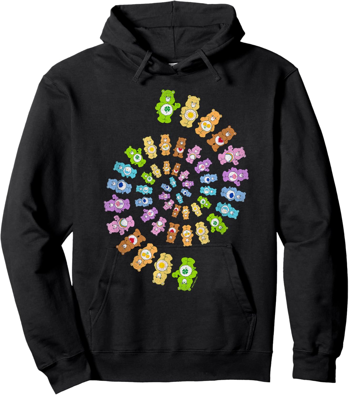 Care Bears Psychedelic Retro Rainbow Spiral Bear Group Hoodie - Hoodie | Black