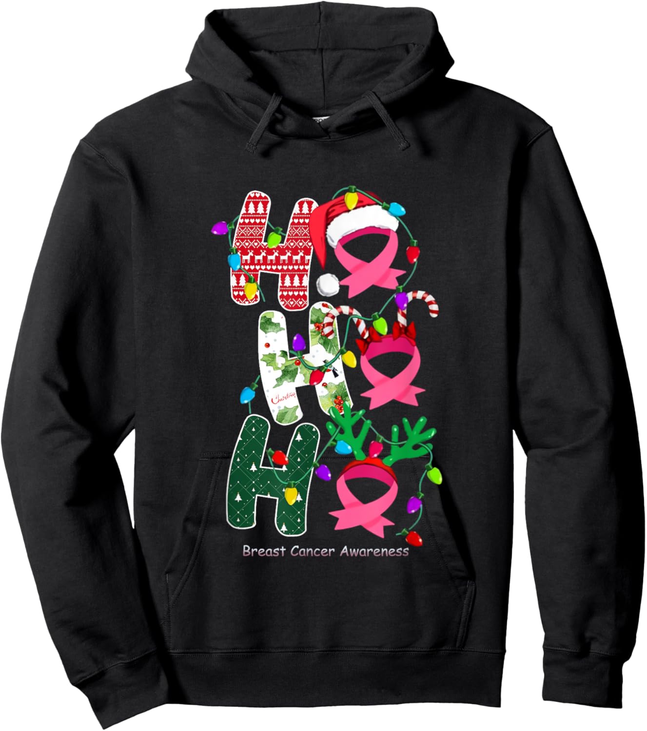 Ho Ho Ho Breast Cancer Awareness for Christmas Hoodie - Hoodie | Black