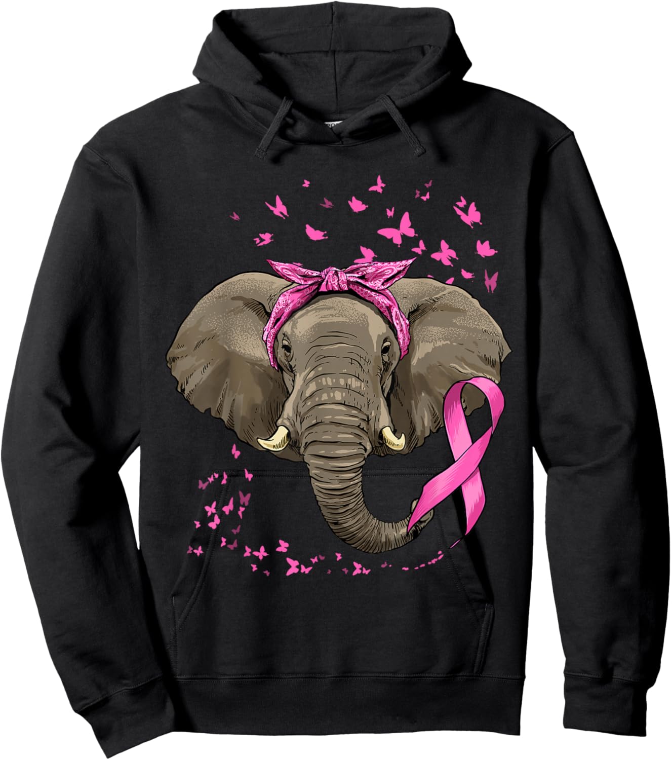 Elephant Breast Cancer Awareness Pink Ribbon Cancer Survivor Hoodie - Hoodie | Black