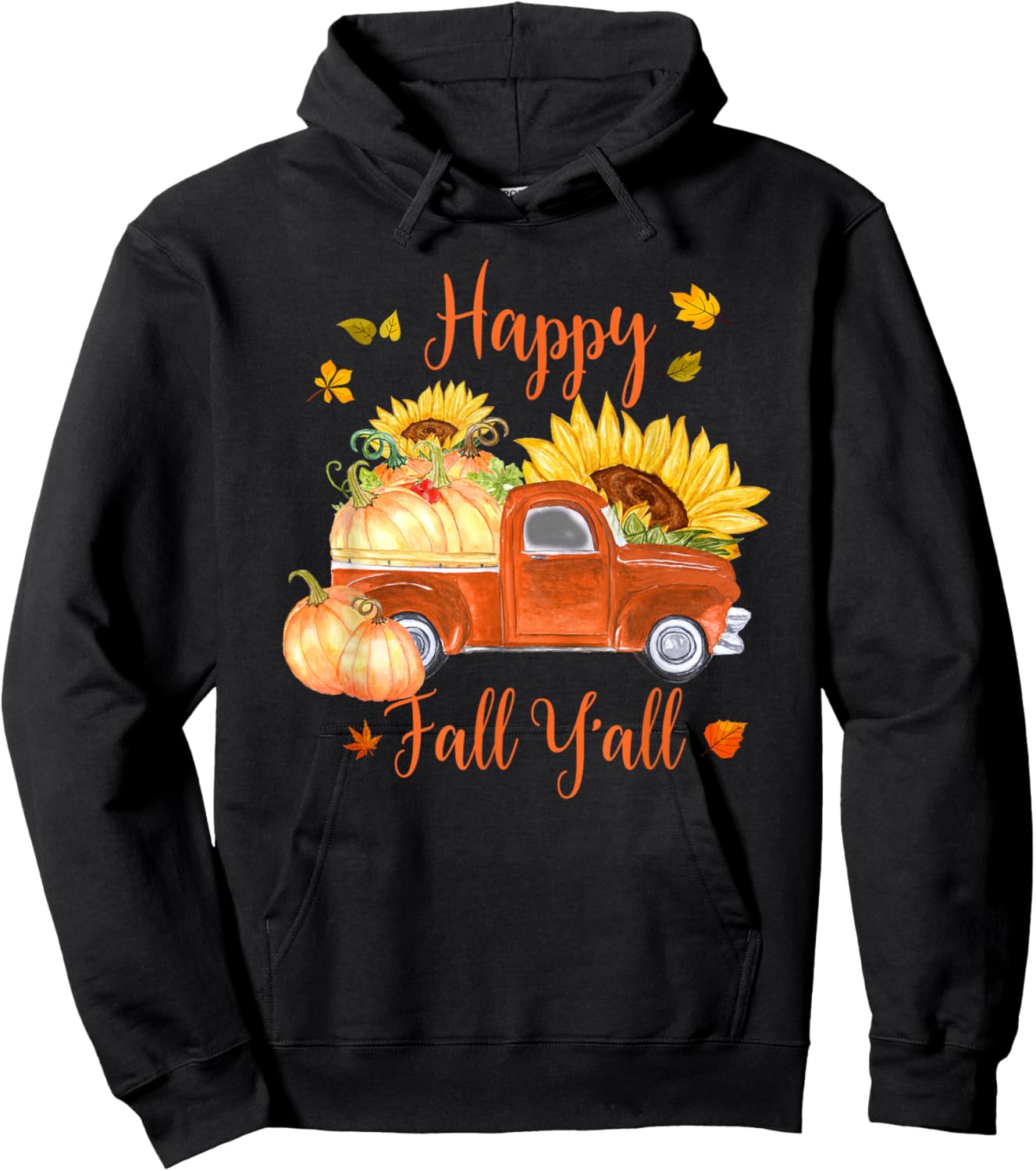 Cute Old Truck and Pumpkins Happy Fall Y'all Thanksgiving Hoodie - Hoodie | Black