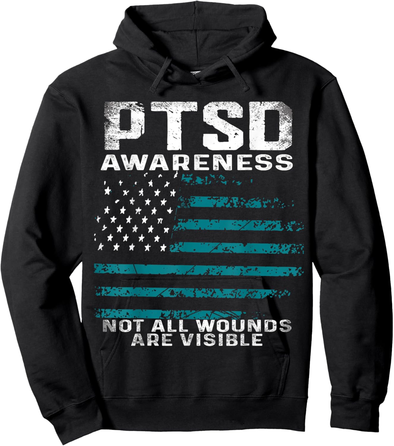 USA Flag Not All Wounds Are Visible PTSD Awareness Vintage Hoodie - Hoodie | Black