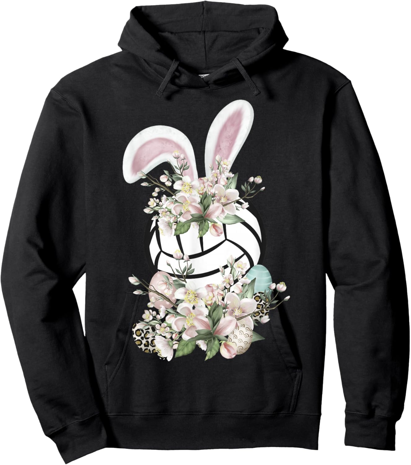 Funny Easter Volleyball Bunny Ears Spring Flowers Easter Egg Hoodie - Hoodie | Black