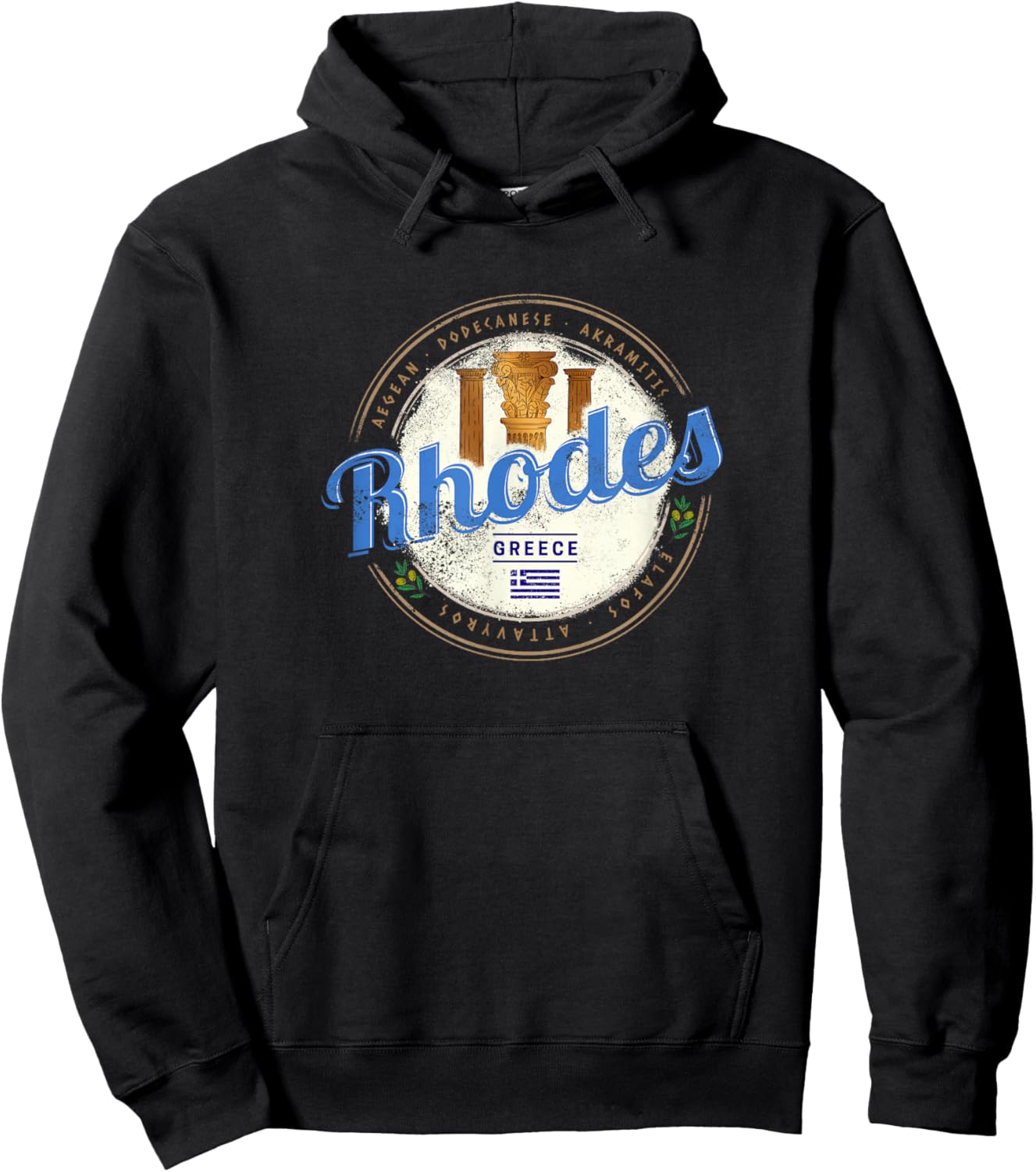 Rhodes Greece Vintage Island Aegean Pillars Souvenir Hoodie - Hoodie | Black