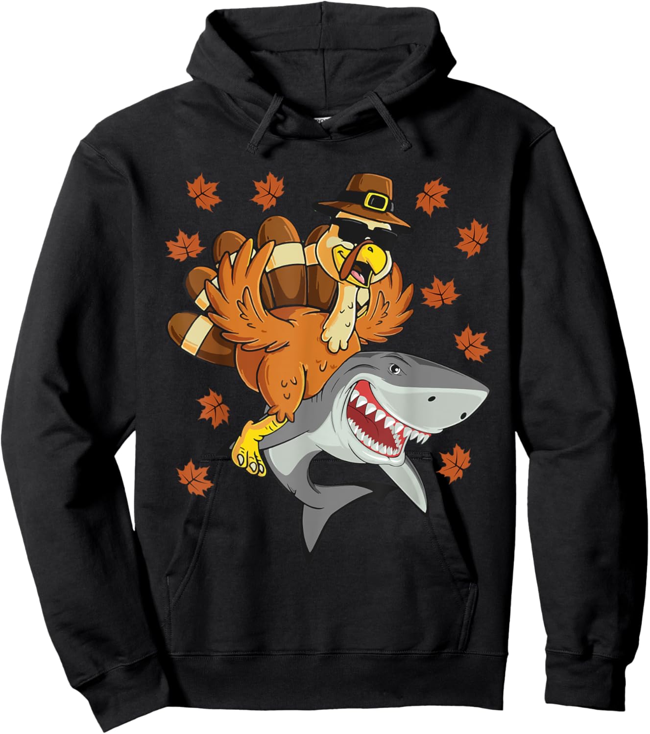 Thanksgiving Turkey Riding Shark Funny Toddler Boys Kids Hoodie - Hoodie | Black