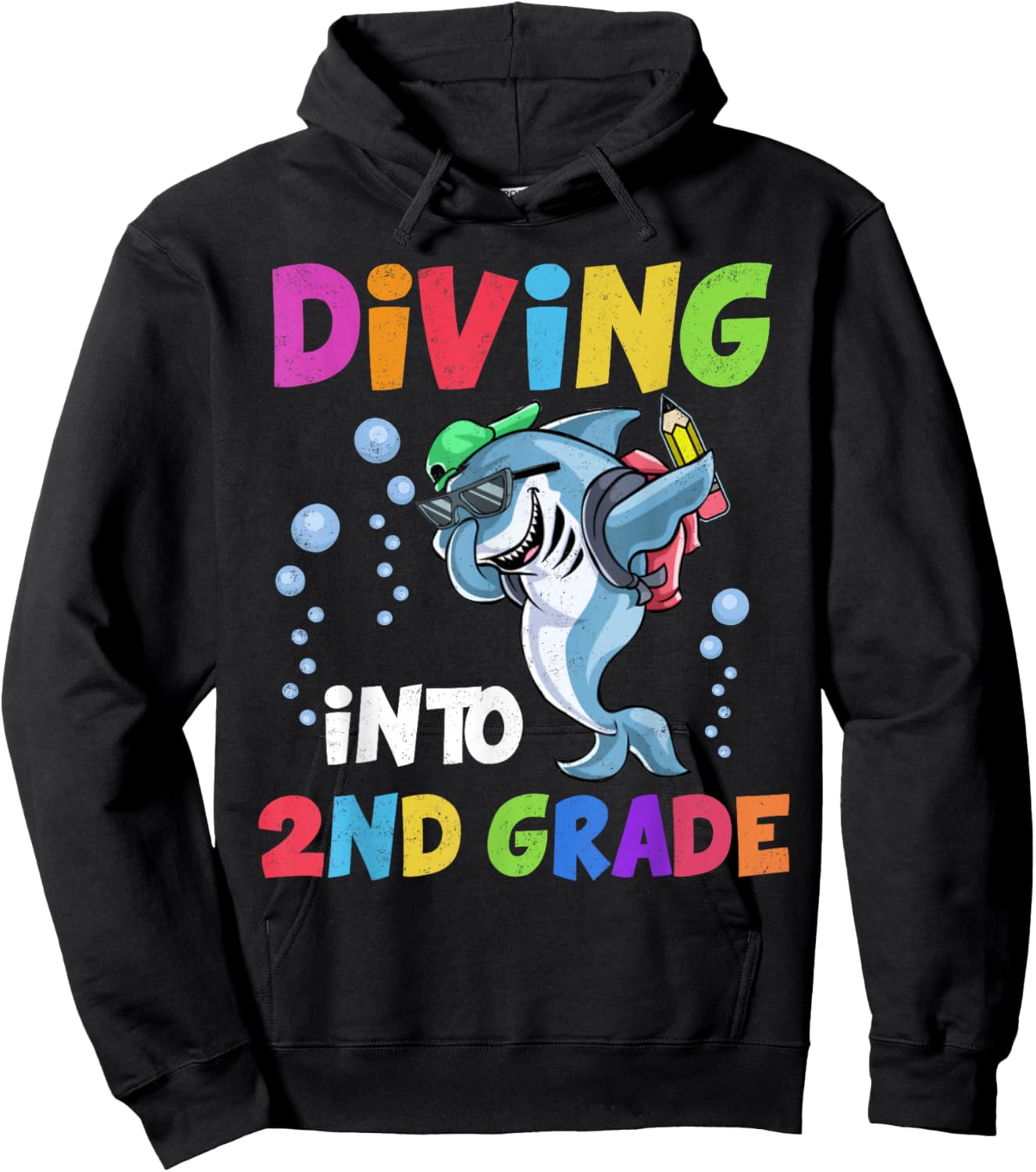 Shark Diving Into 2nd Grade Student Back To School Teacher Women Girls Kids Hoodie - Hoodie | Black