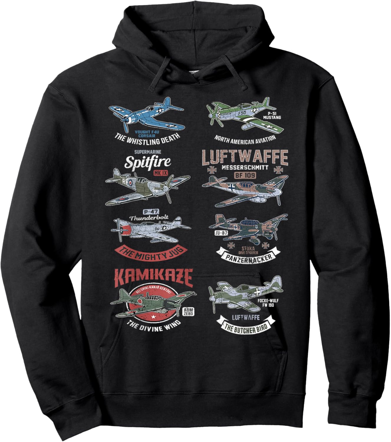 WW2 Planes Warbirds Warplanes F4U Corsair P-47 Thunderbolt Hoodie - Hoodie | Black
