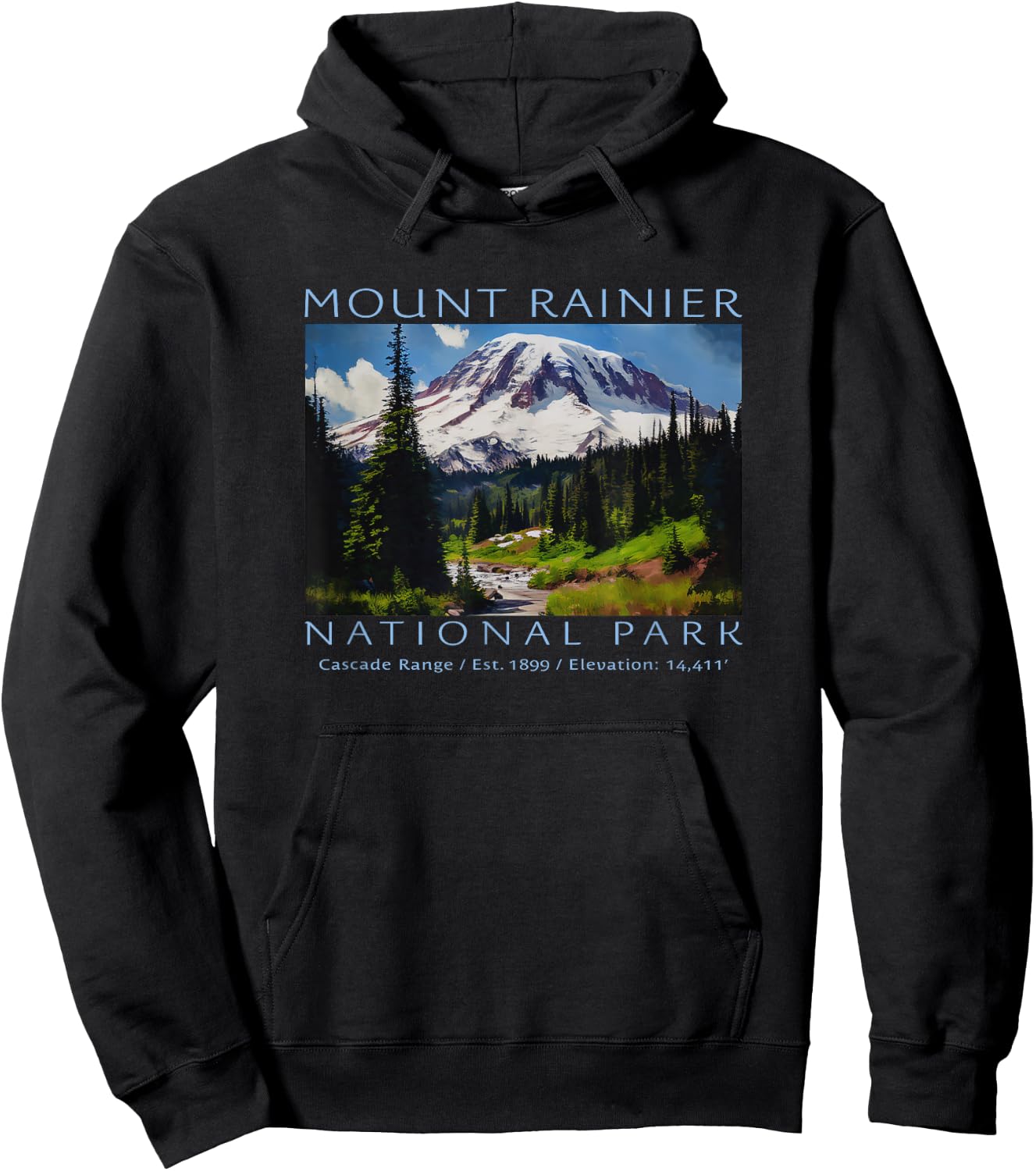 Mt. Rainier National Park Mountain Art Souvenir Hoodie - Hoodie | Black