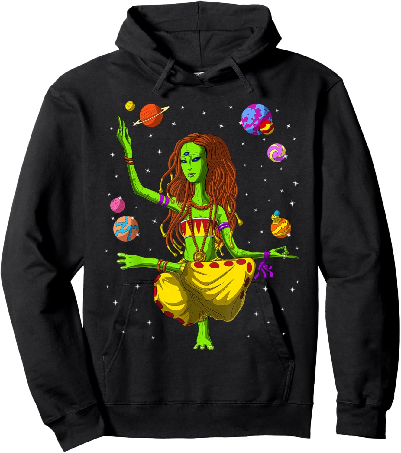Hippie Alien Yoga Zen Meditation Psychedelic Spiritual Women Hoodie - Hoodie | Black