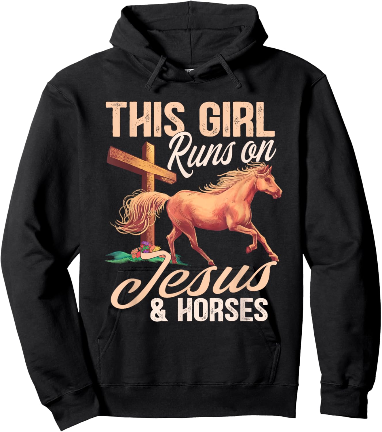 This girl runs on jesus and horses Hoodie - Hoodie | Black