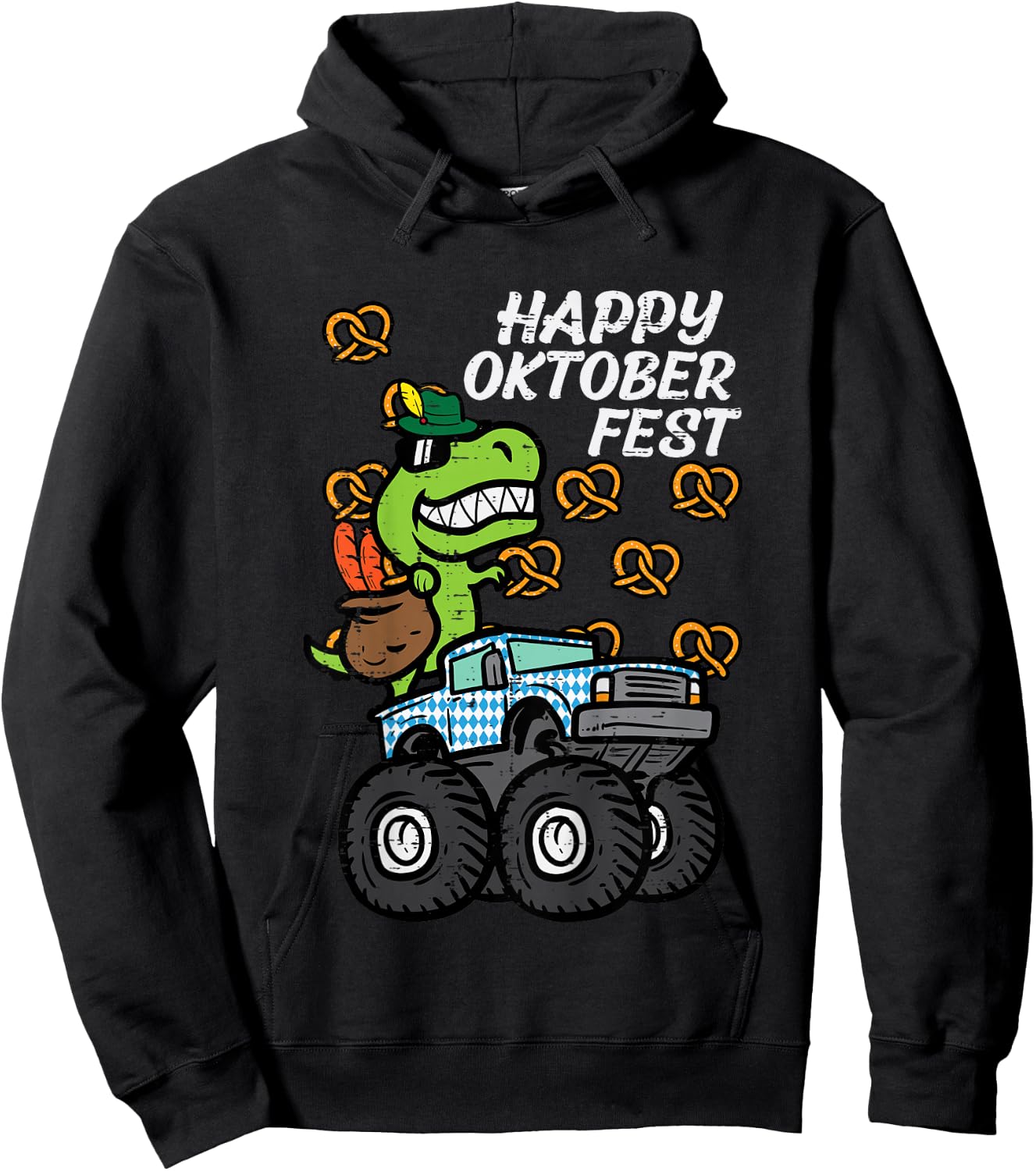 Kids Happy Oktoberfest Dino Monster Truck German Toddler Boys Kid Hoodie - Hoodie | Black