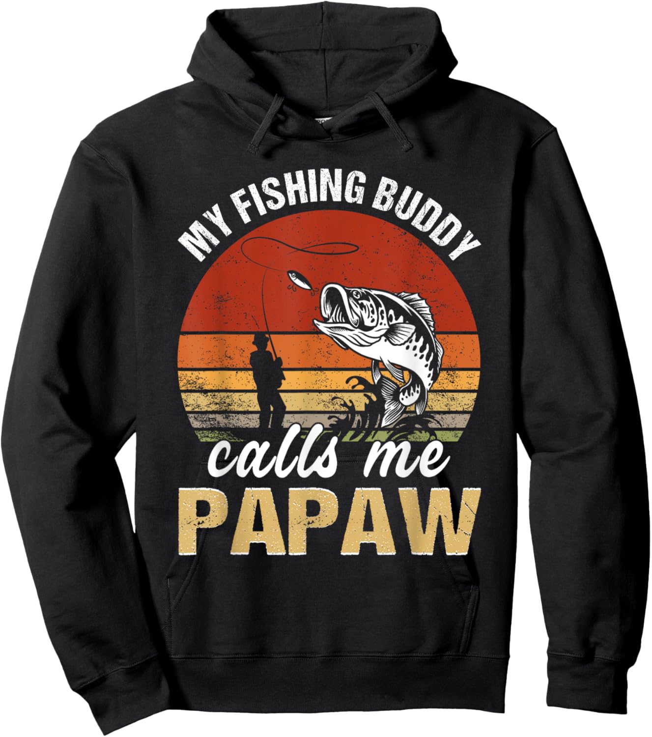 Vintage My Fishing Buddy Calls Me Papaw Family Fathers Day Hoodie - Hoodie | Black