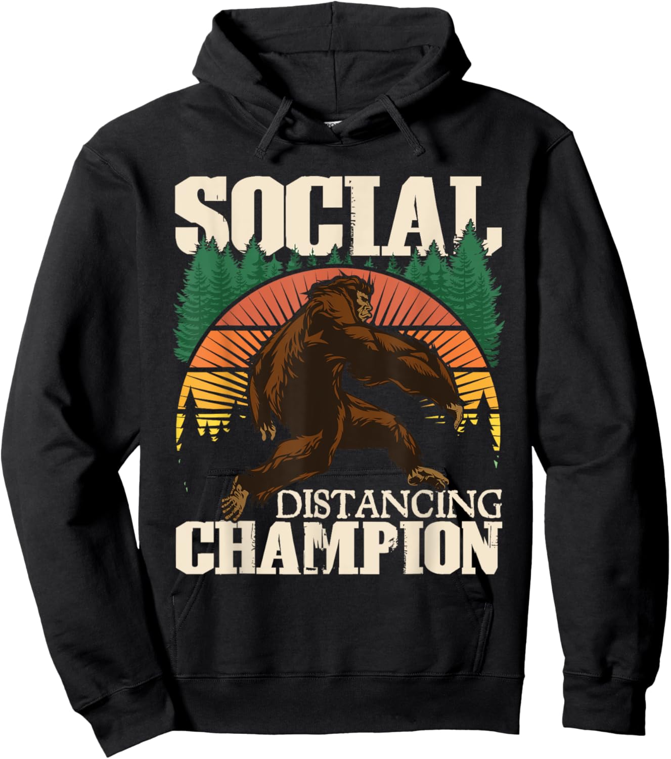 Social Distancing Champion - Funny Bigfoot Sasquatch Hoodie - Hoodie | Black