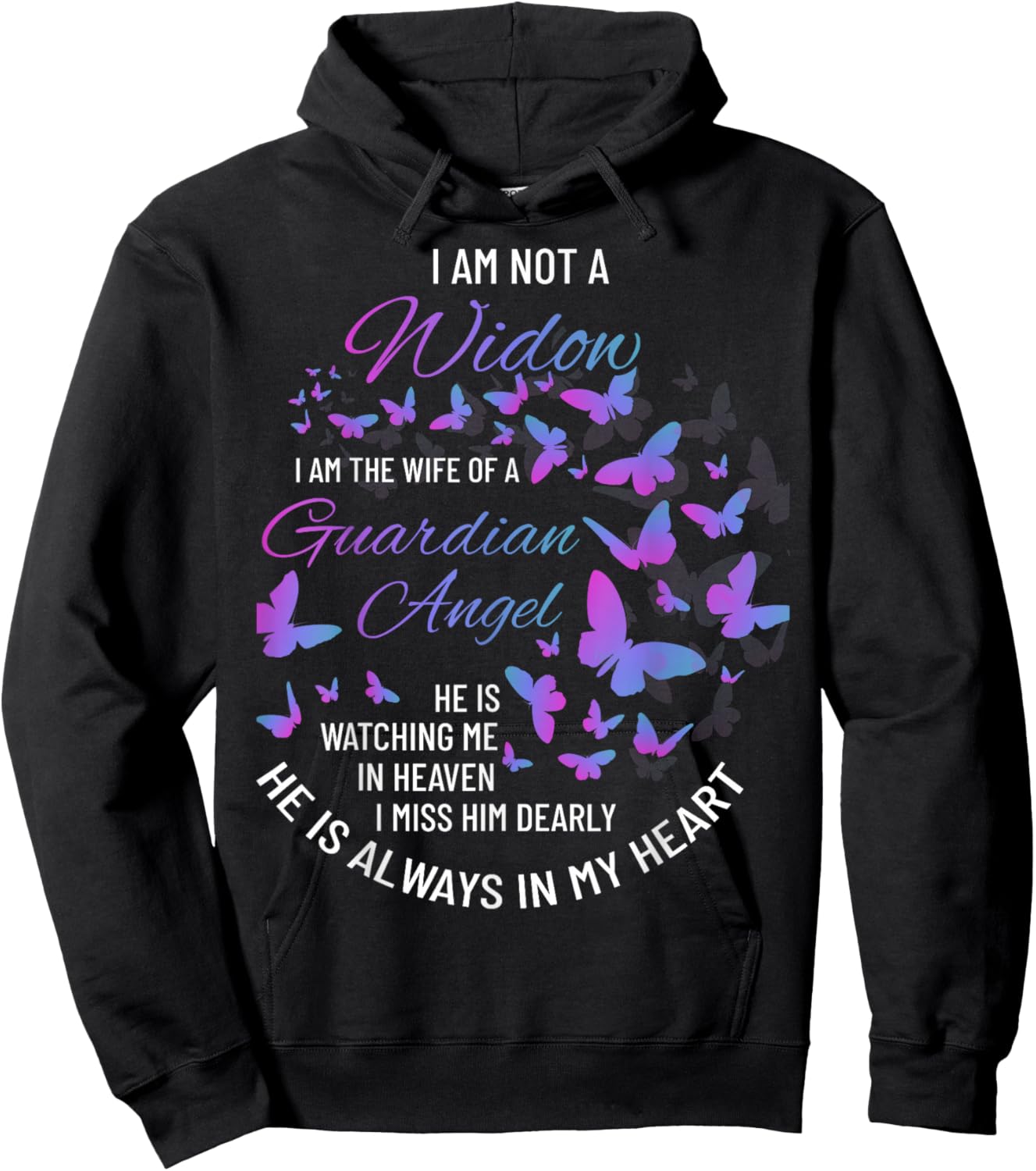 Widow Shirt, Grief to Husband, Husband is My Guardian Angel Hoodie - Hoodie | Black