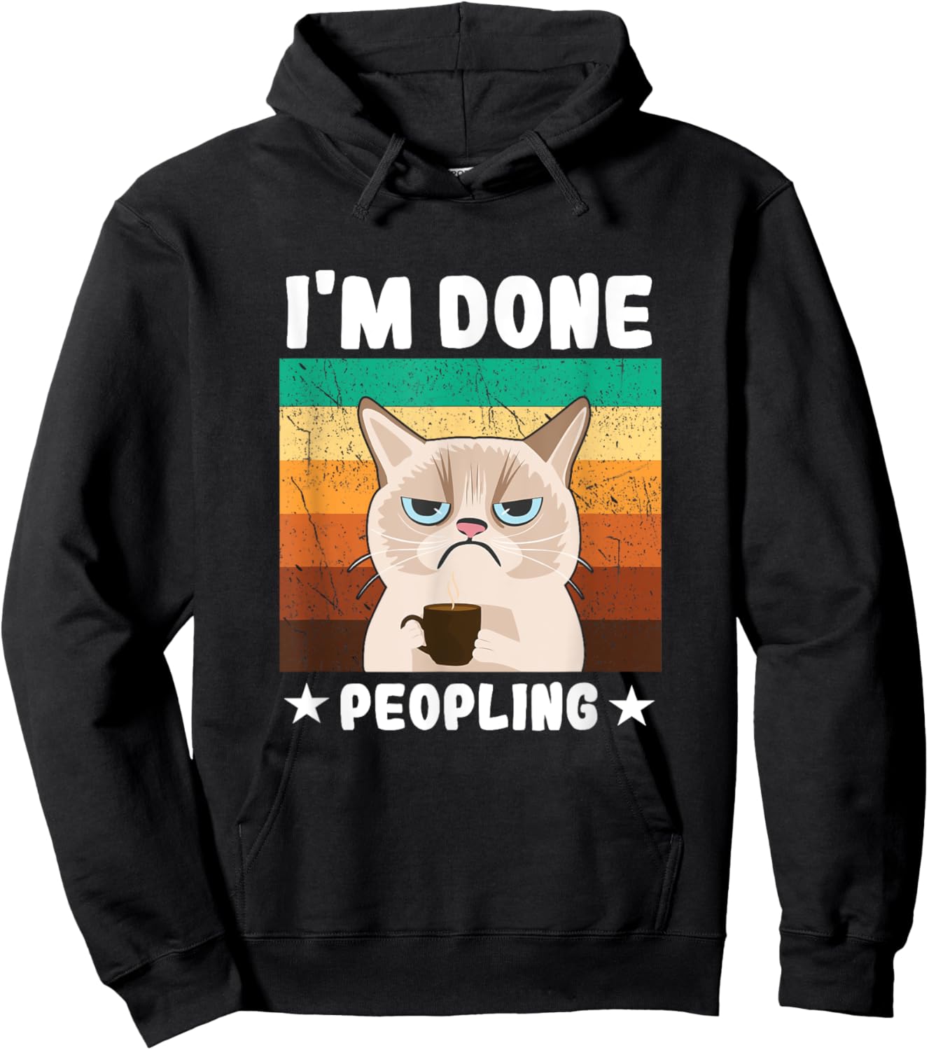 Funny Introvert Coffee Cat Office Humor Im Done Peopling Men Women Girls Kids Hoodie - Hoodie | Black