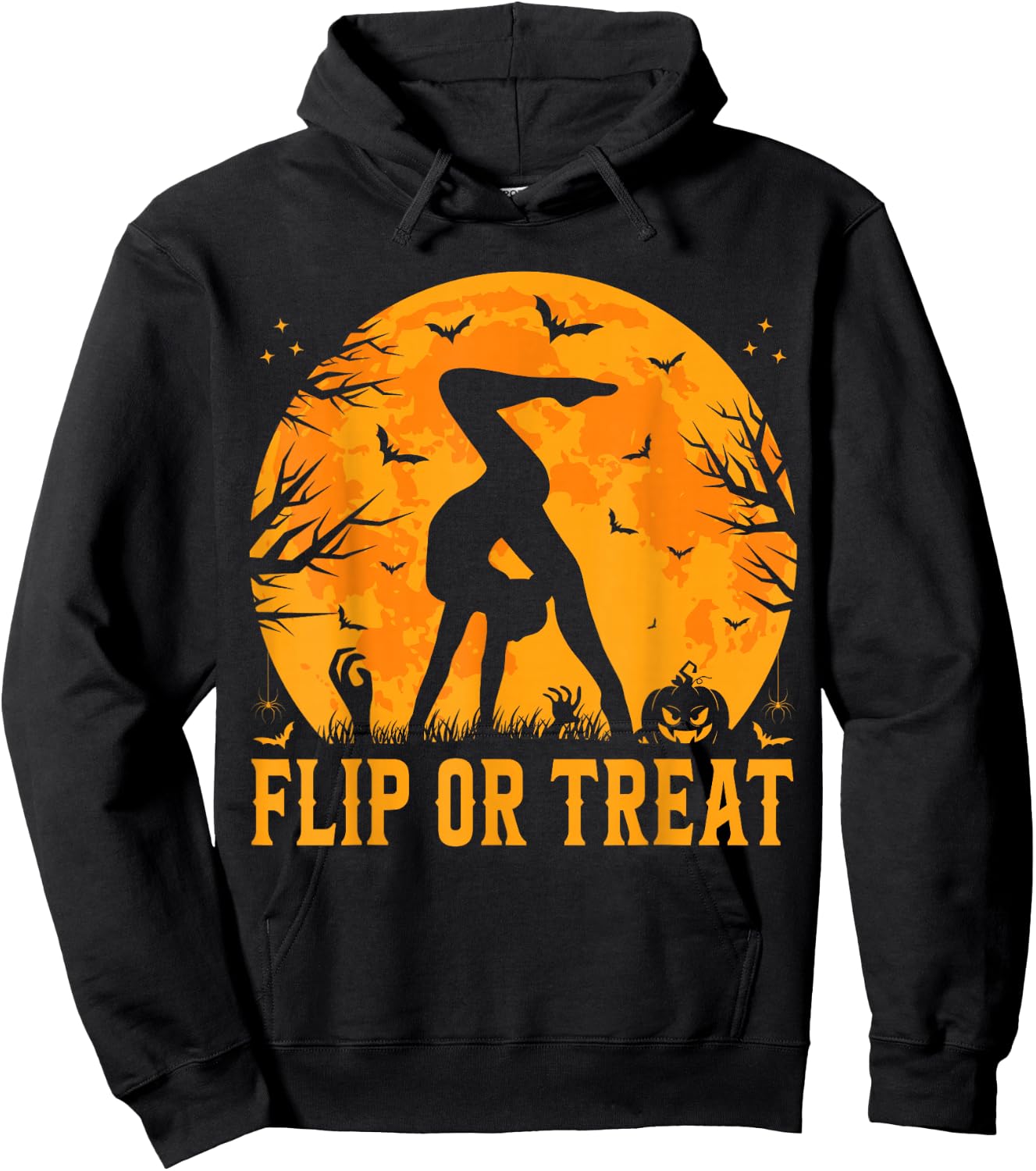 Gymnastics Halloween Flip or Treat Halloween Gymnastics Hoodie - Hoodie | Black