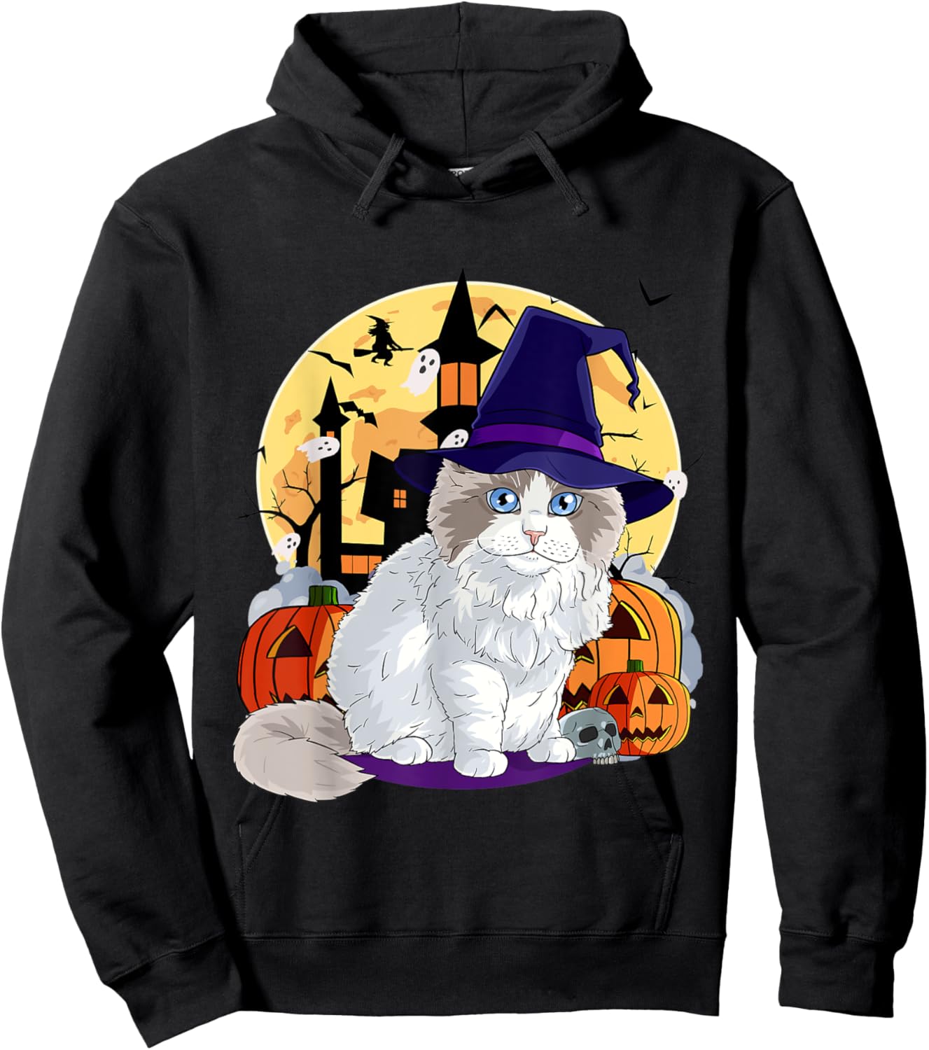 Cute Ragdoll Cat Halloween Witch Pumpkin Men Women Kids Hoodie - Hoodie | Black